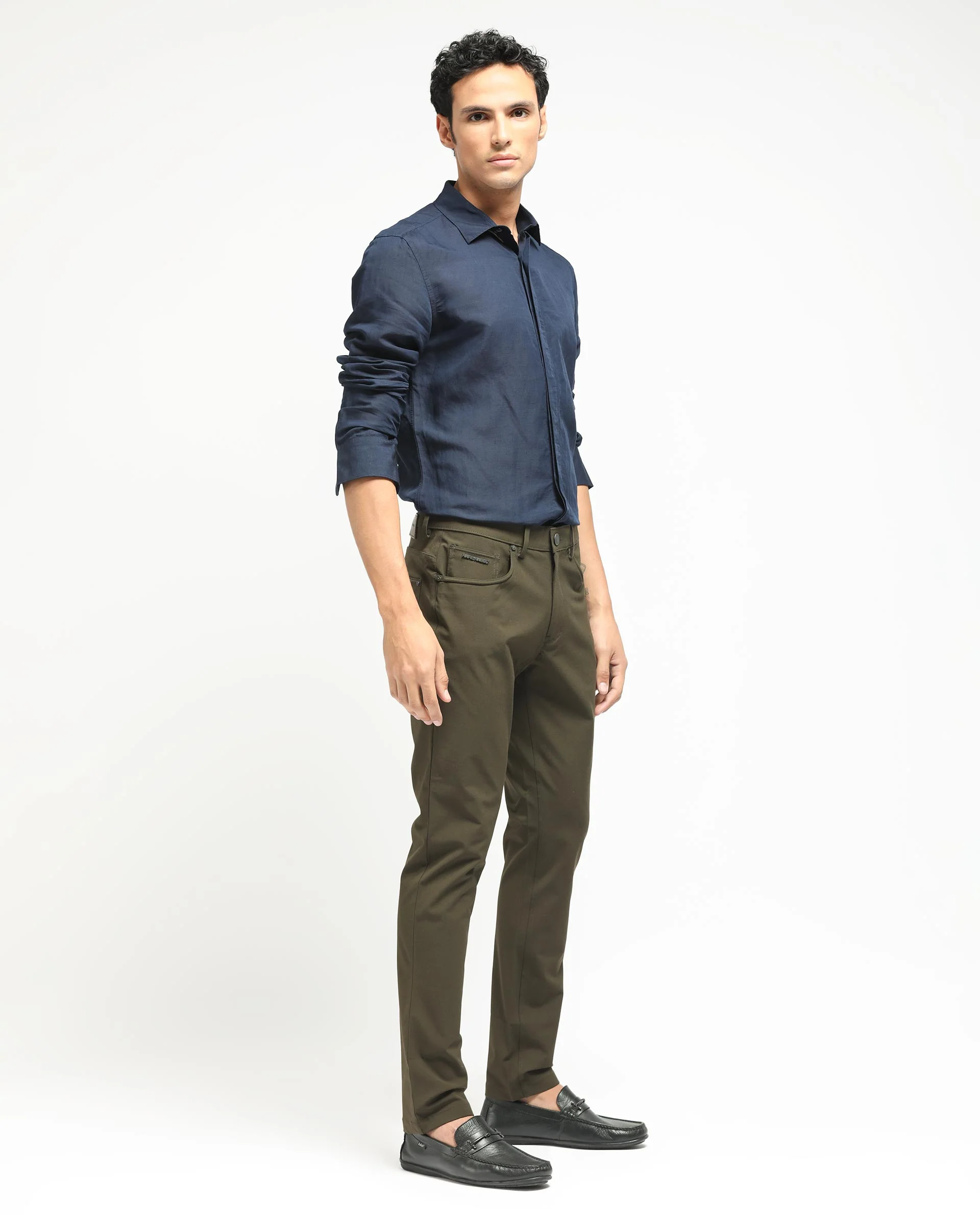 Rare Rabbit Men's Spark Dark Olive Polyester Plain Regular Fit Trouser - Image 6