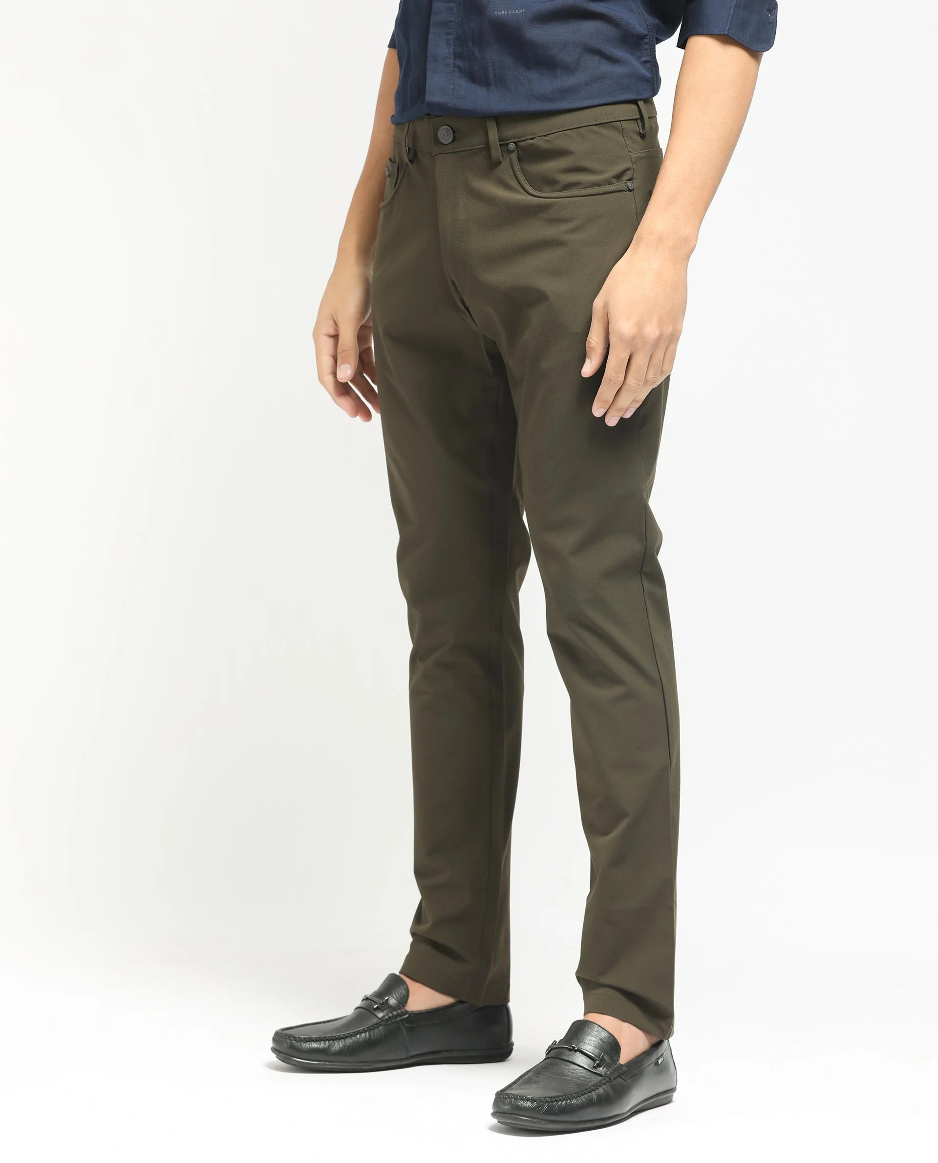 Rare Rabbit Men's Spark Dark Olive Polyester Plain Regular Fit Trouser - Image 7