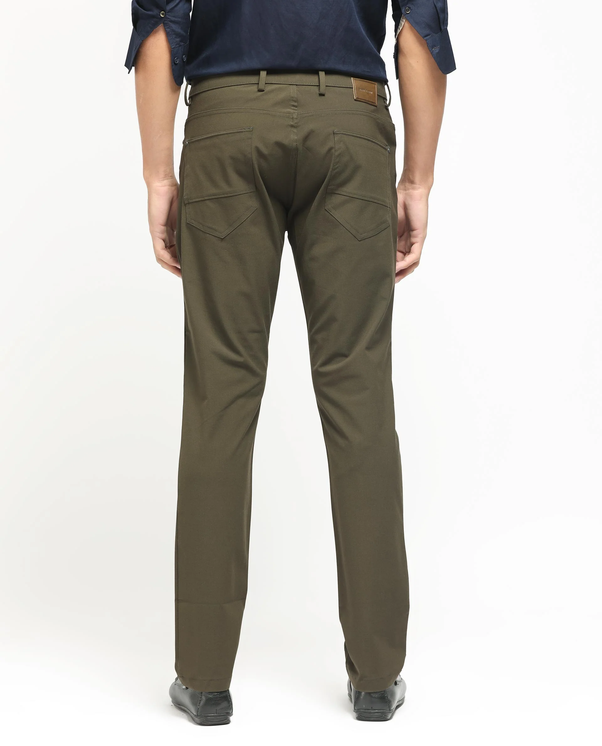 Rare Rabbit Men's Spark Dark Olive Polyester Plain Regular Fit Trouser - Image 9