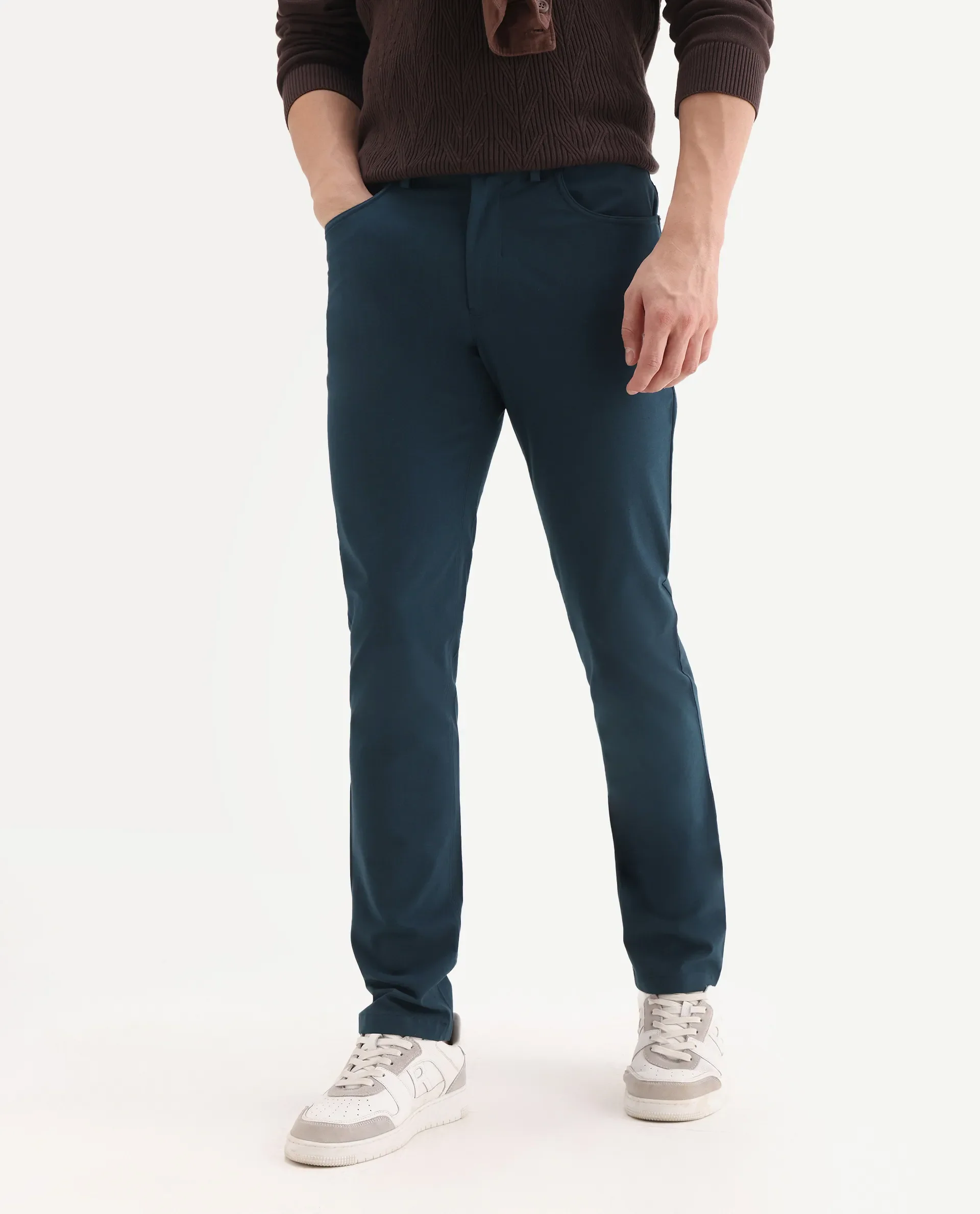 Rare Rabbit Men's Spark Dark Petrol Polyester Plain Regular Fit Trouser - Image 2