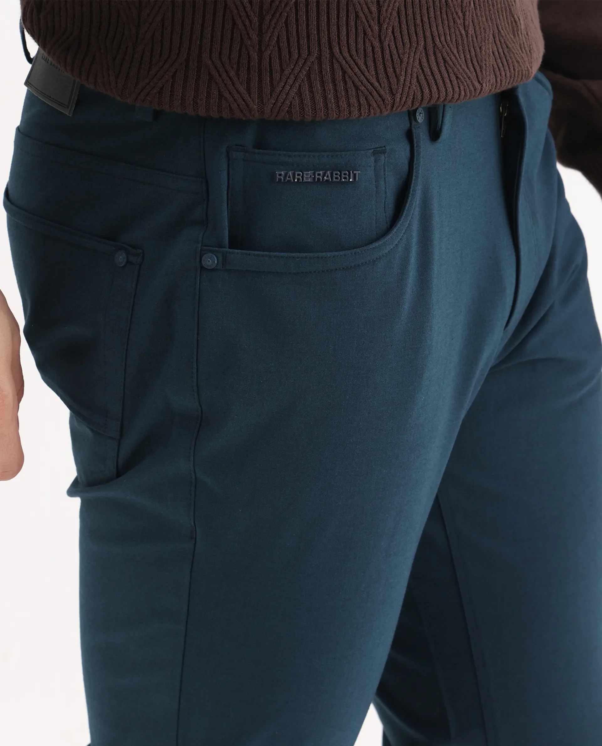 Rare Rabbit Men's Spark Dark Petrol Polyester Plain Regular Fit Trouser - Image 3