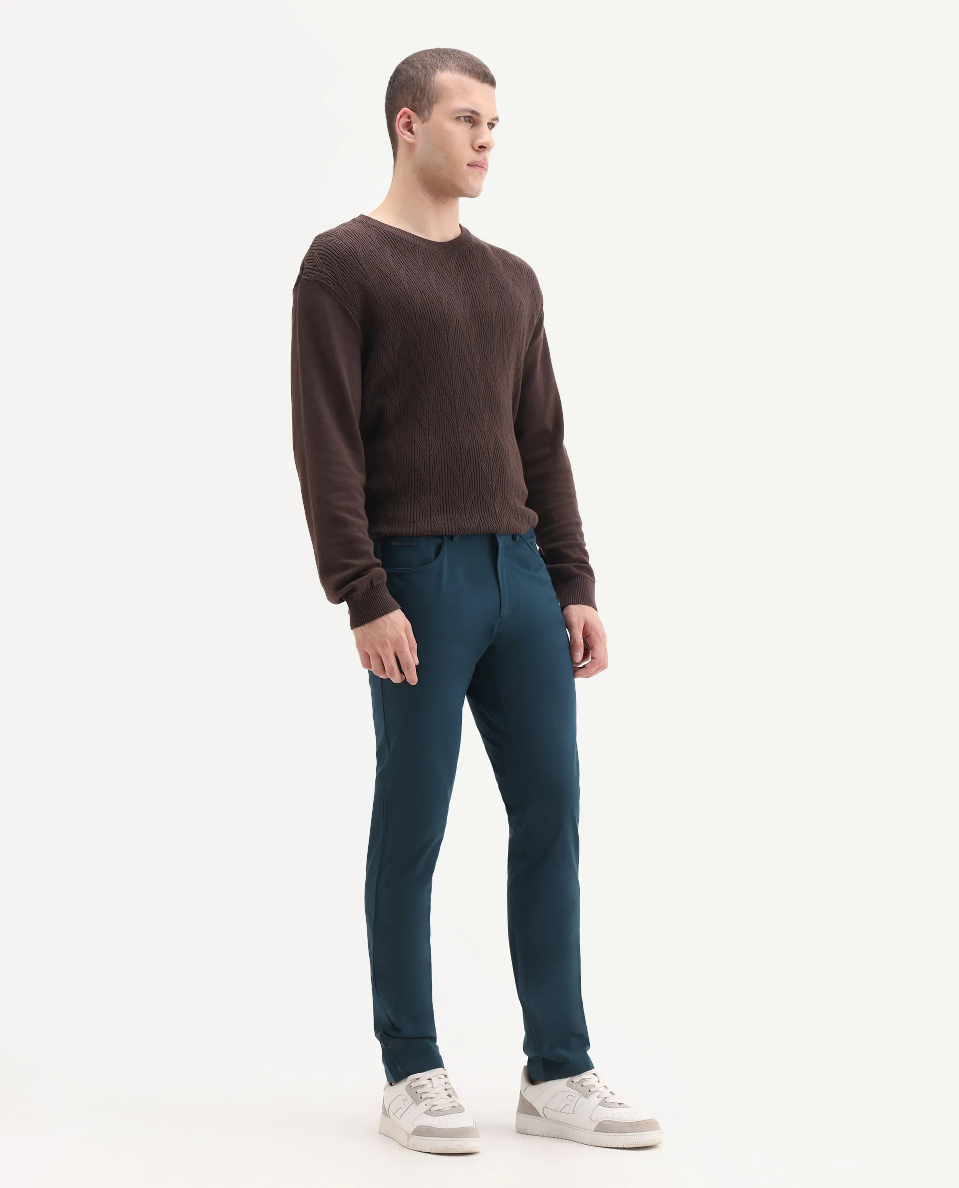 Rare Rabbit Men's Spark Dark Petrol Polyester Plain Regular Fit Trouser - Image 6