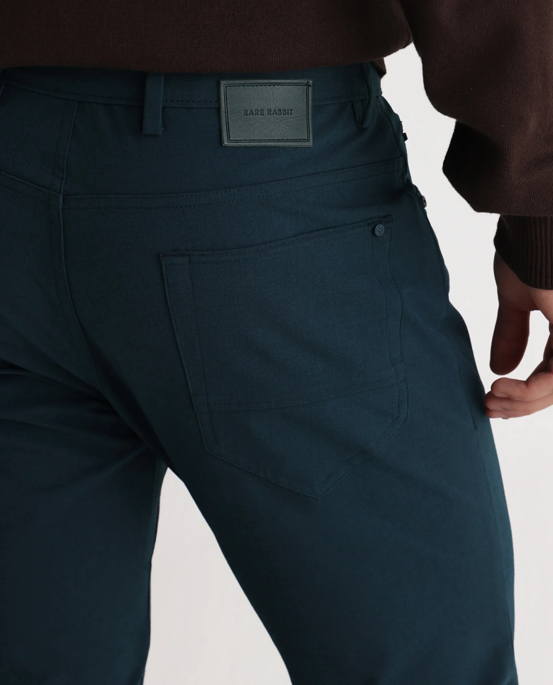 Rare Rabbit Men's Spark Dark Petrol Polyester Plain Regular Fit Trouser - Image 7