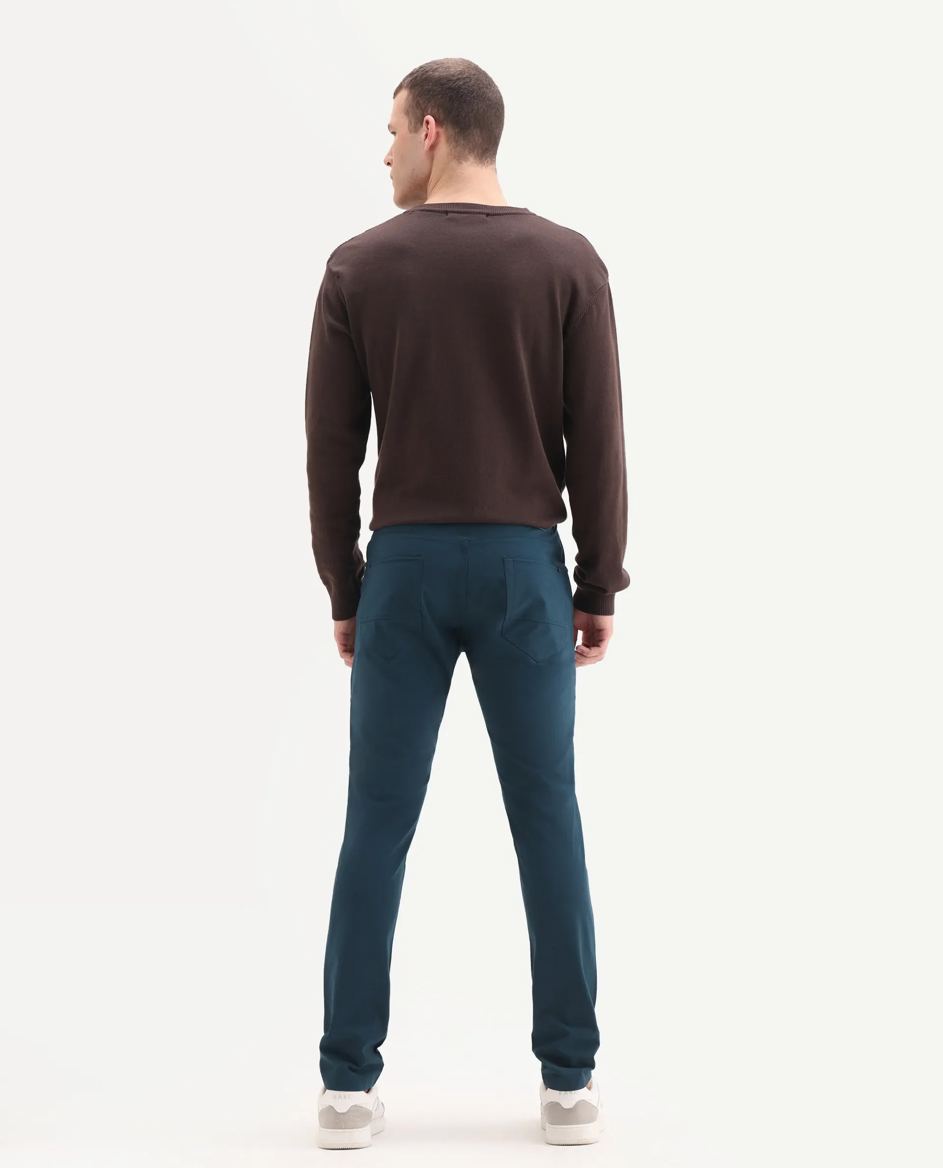 Rare Rabbit Men's Spark Dark Petrol Polyester Plain Regular Fit Trouser - Image 8