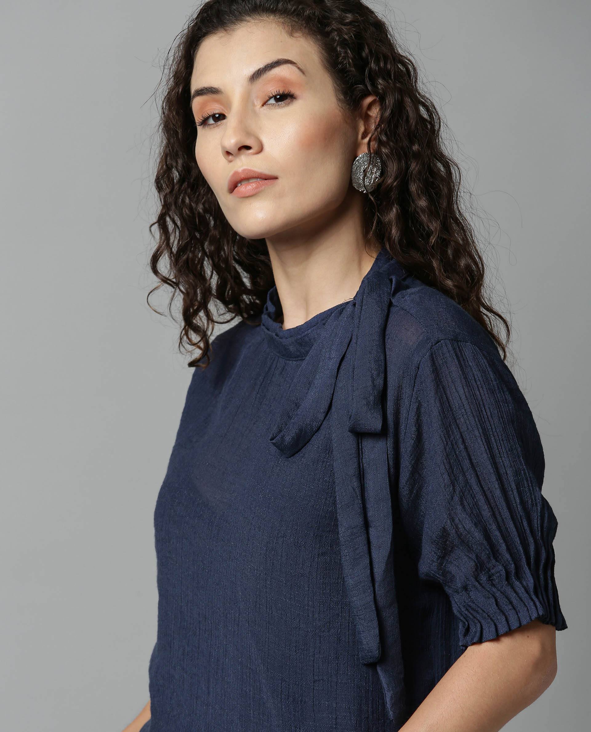 Rareism Women Sparrow Navy Top Short Sleeves - Image 2