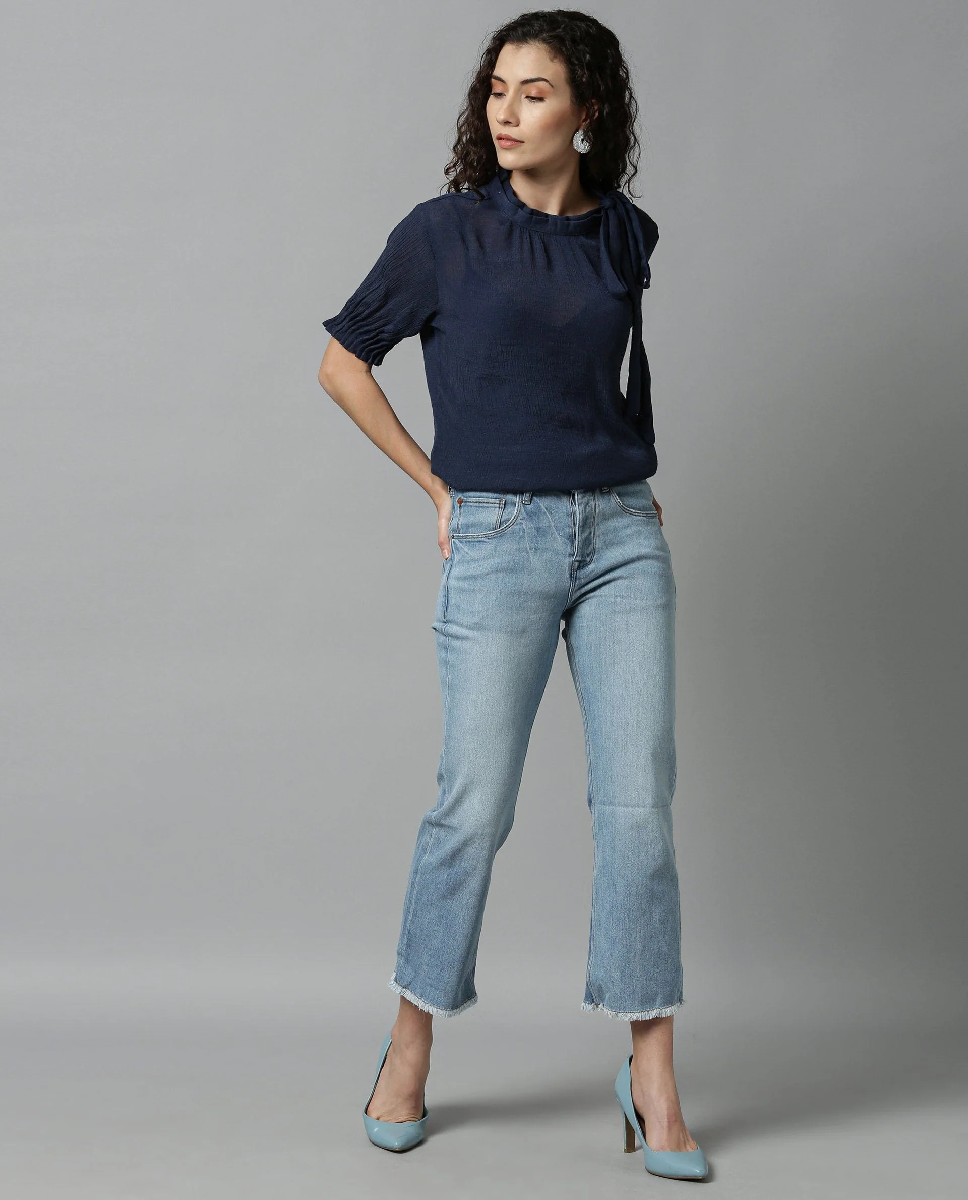 Rareism Women Sparrow Navy Top Short Sleeves - Image 3