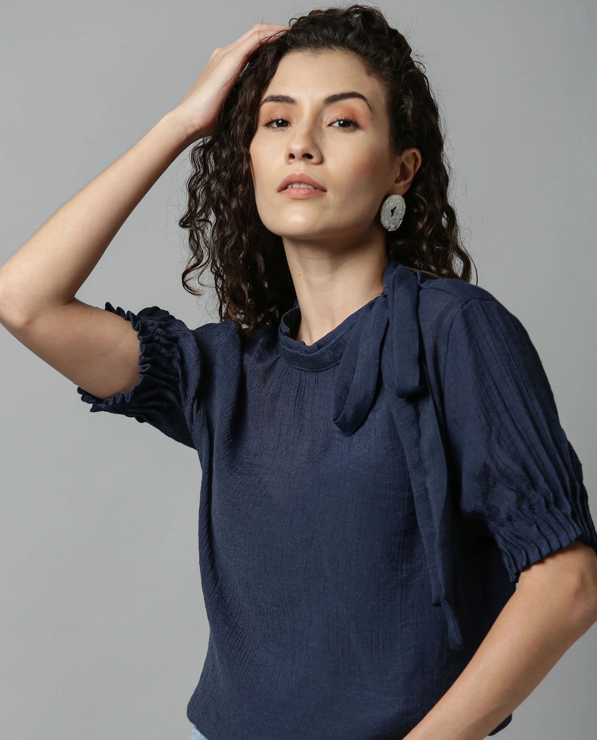 Rareism Women Sparrow Navy Top Short Sleeves - Image 4