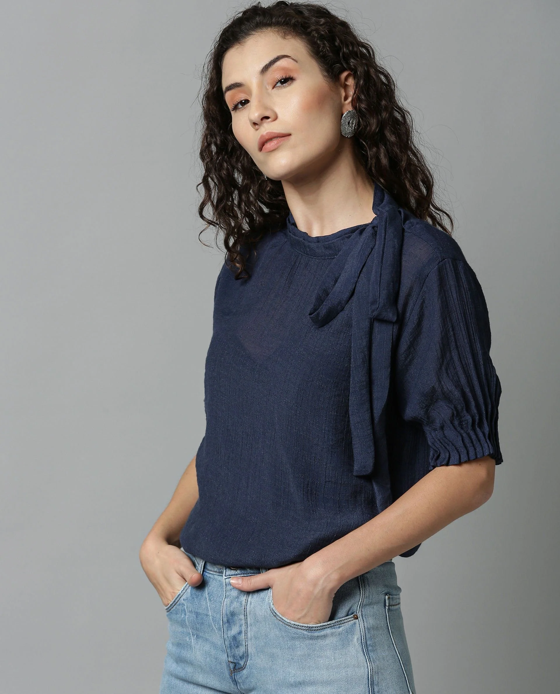 Rareism Women Sparrow Navy Top Short Sleeves - Image 6