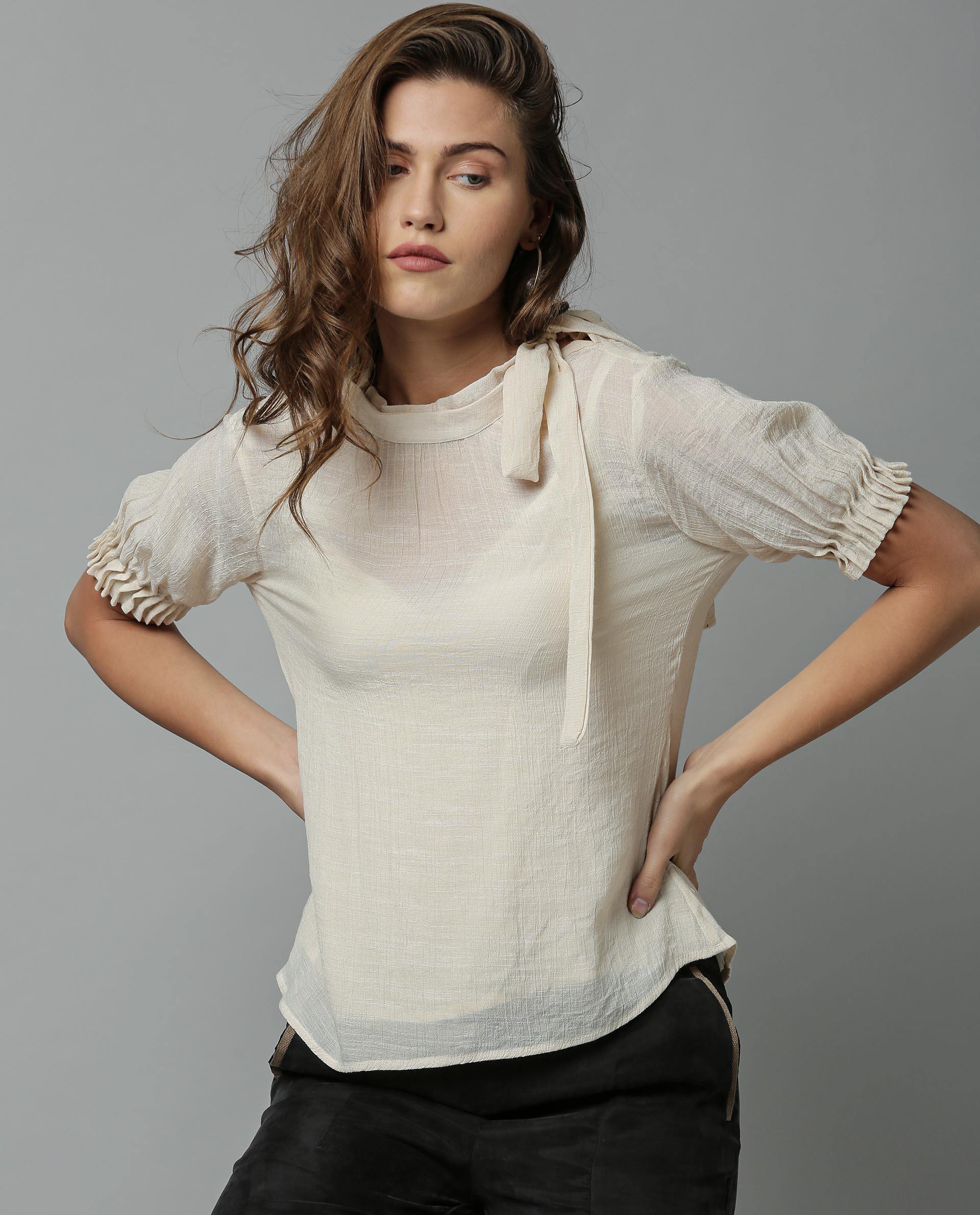 Rareism Women Sparrow Offwhite Top Short Sleeves - Image 4
