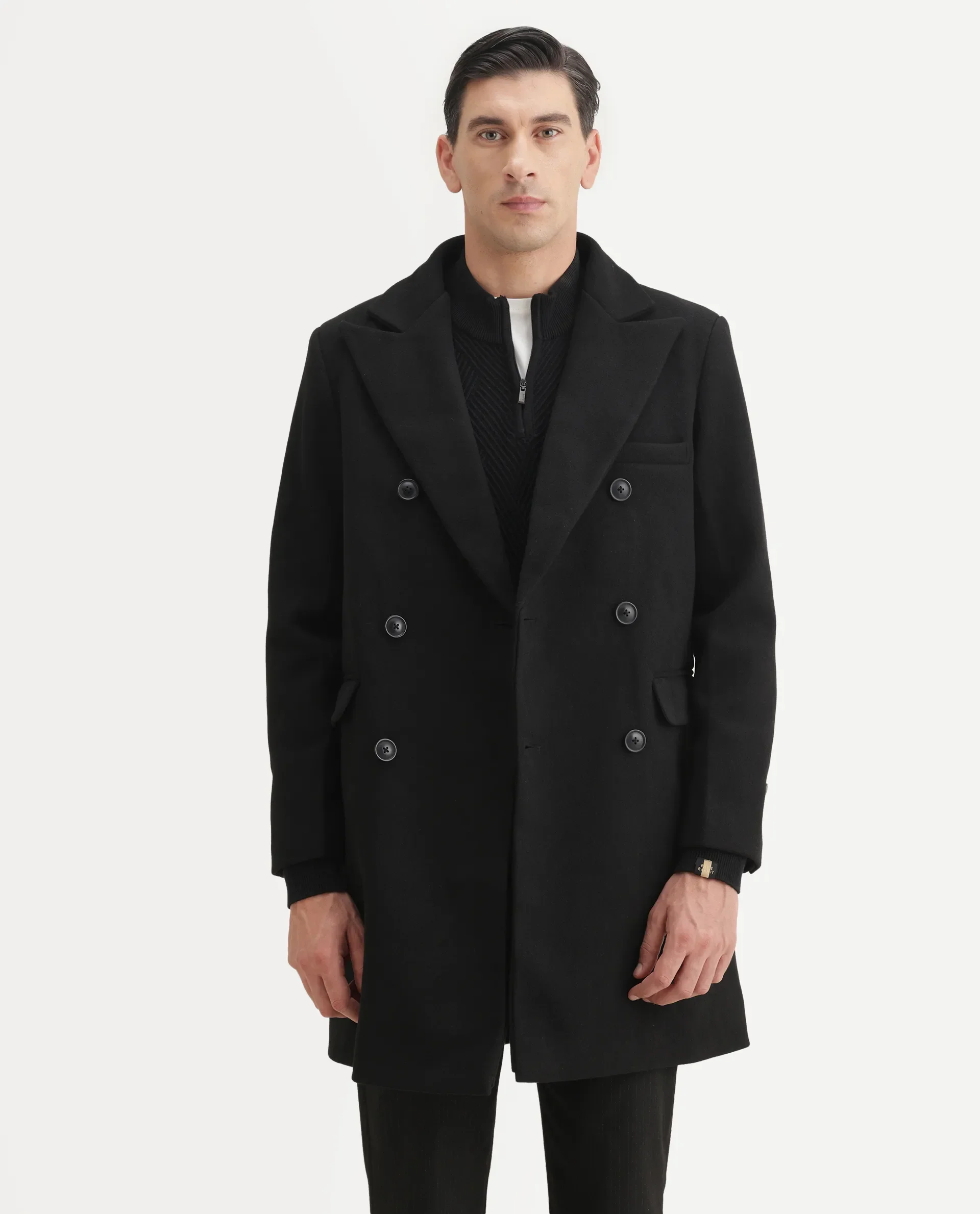 Rare Rabbit Men's Spartan-25 Black Cotton Fabric Collared Neck Relaxed Plain Coat - Image 2