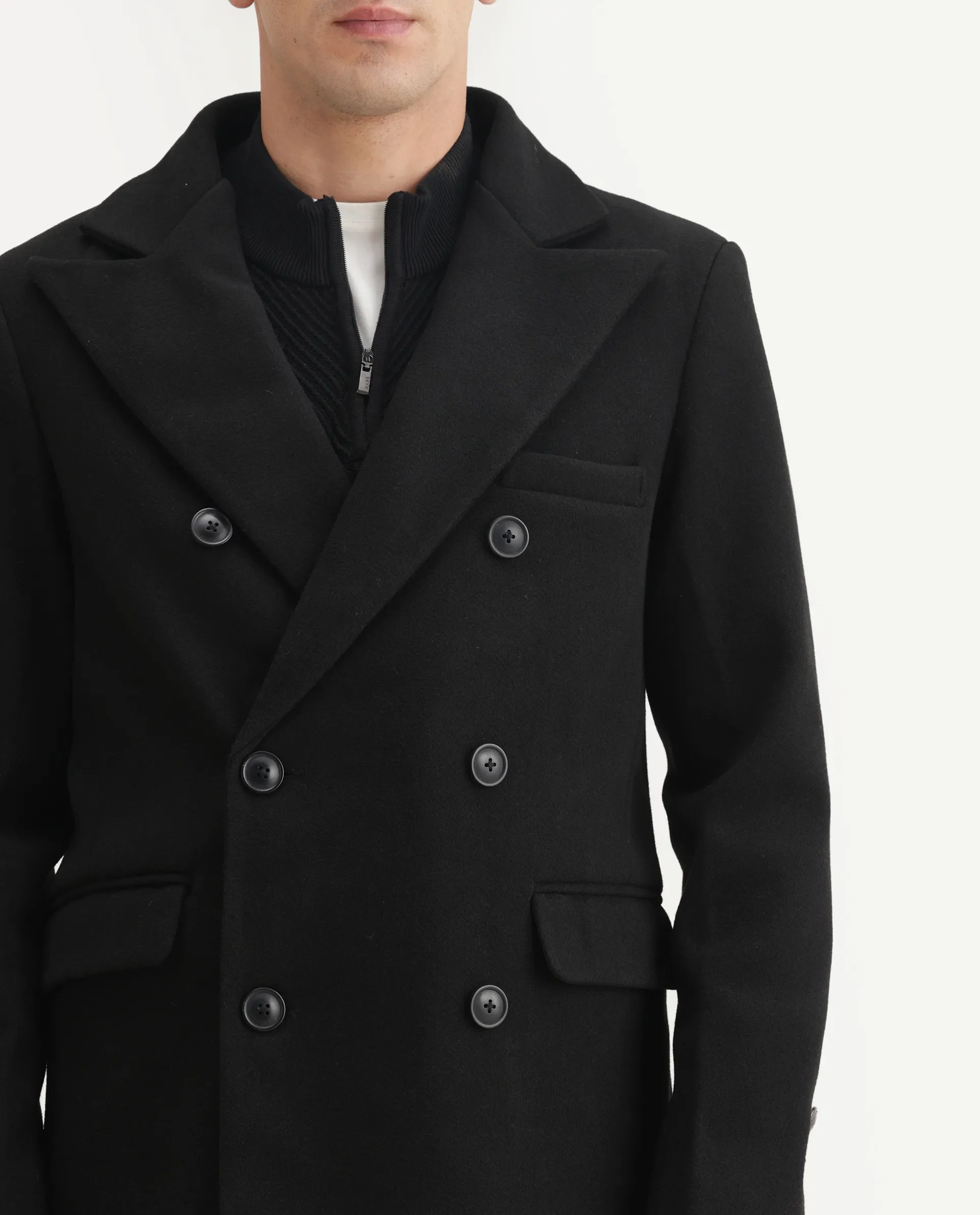 Rare Rabbit Men's Spartan-25 Black Cotton Fabric Collared Neck Relaxed Plain Coat - Image 4