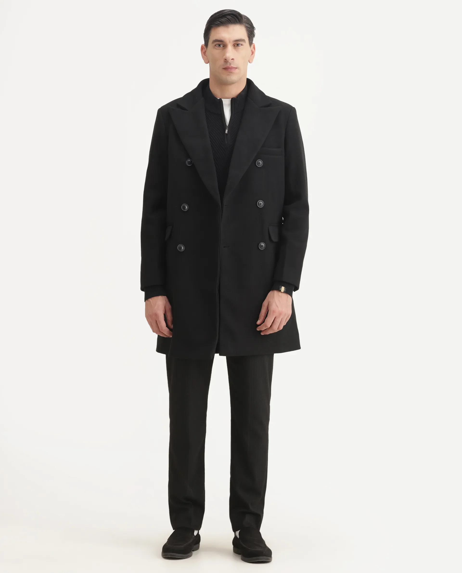 Rare Rabbit Men's Spartan-25 Black Cotton Fabric Collared Neck Relaxed Plain Coat - Image 5