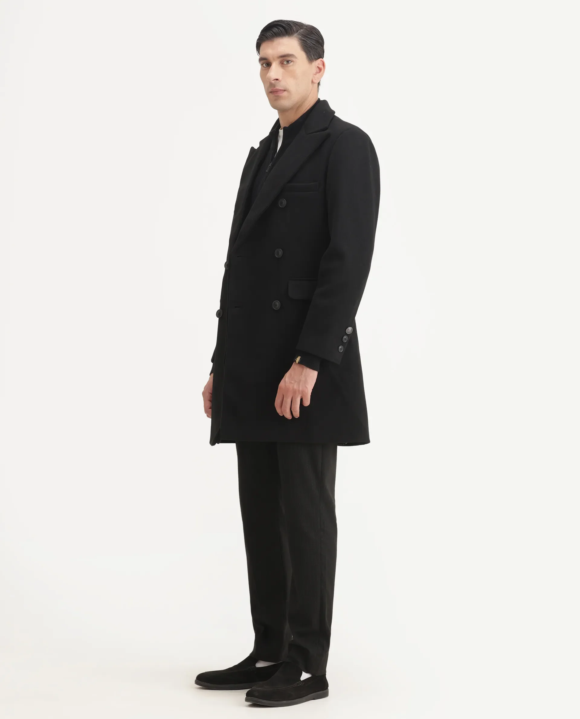 Rare Rabbit Men's Spartan-25 Black Cotton Fabric Collared Neck Relaxed Plain Coat - Image 6