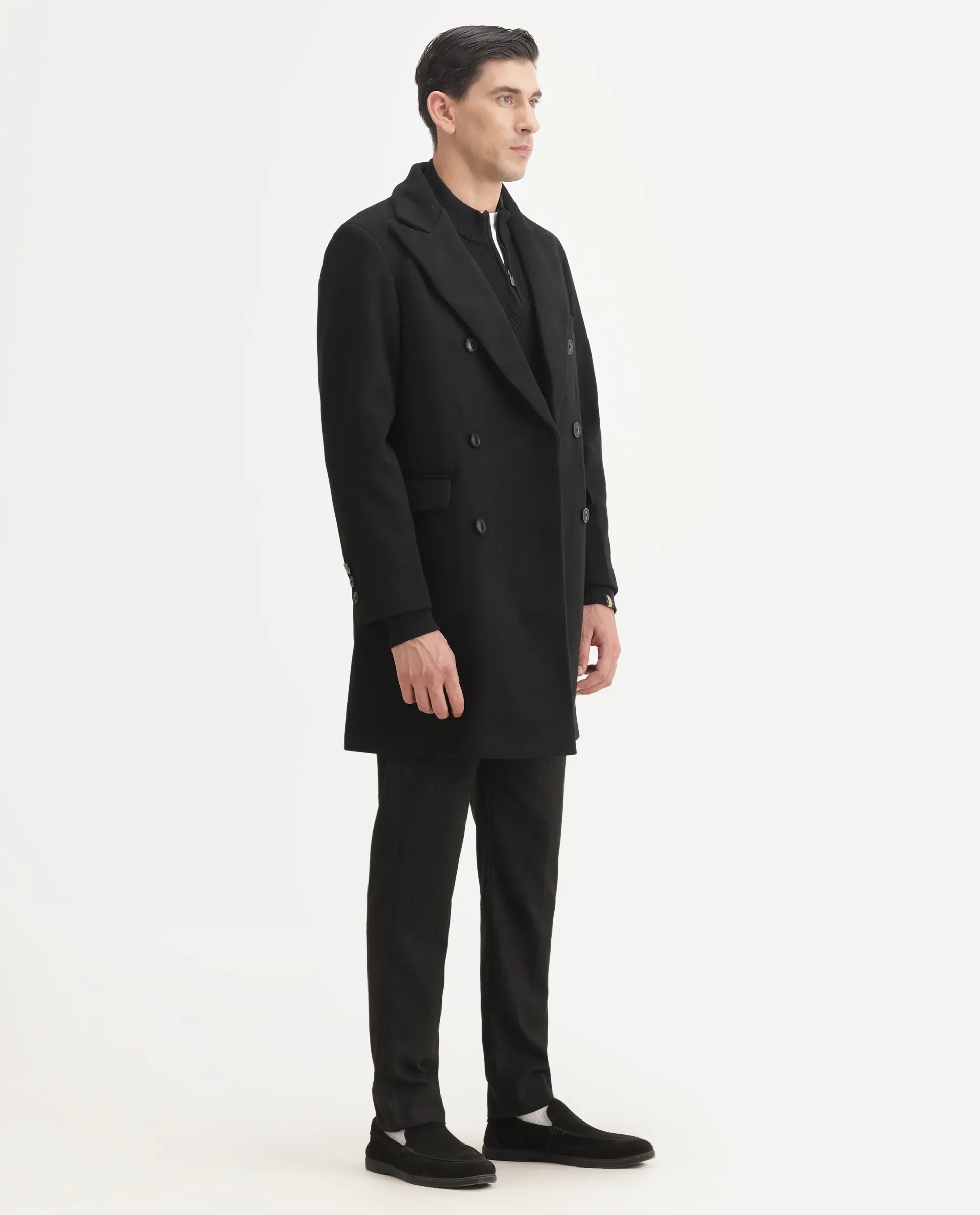 Rare Rabbit Men's Spartan-25 Black Cotton Fabric Collared Neck Relaxed Plain Coat - Image 7