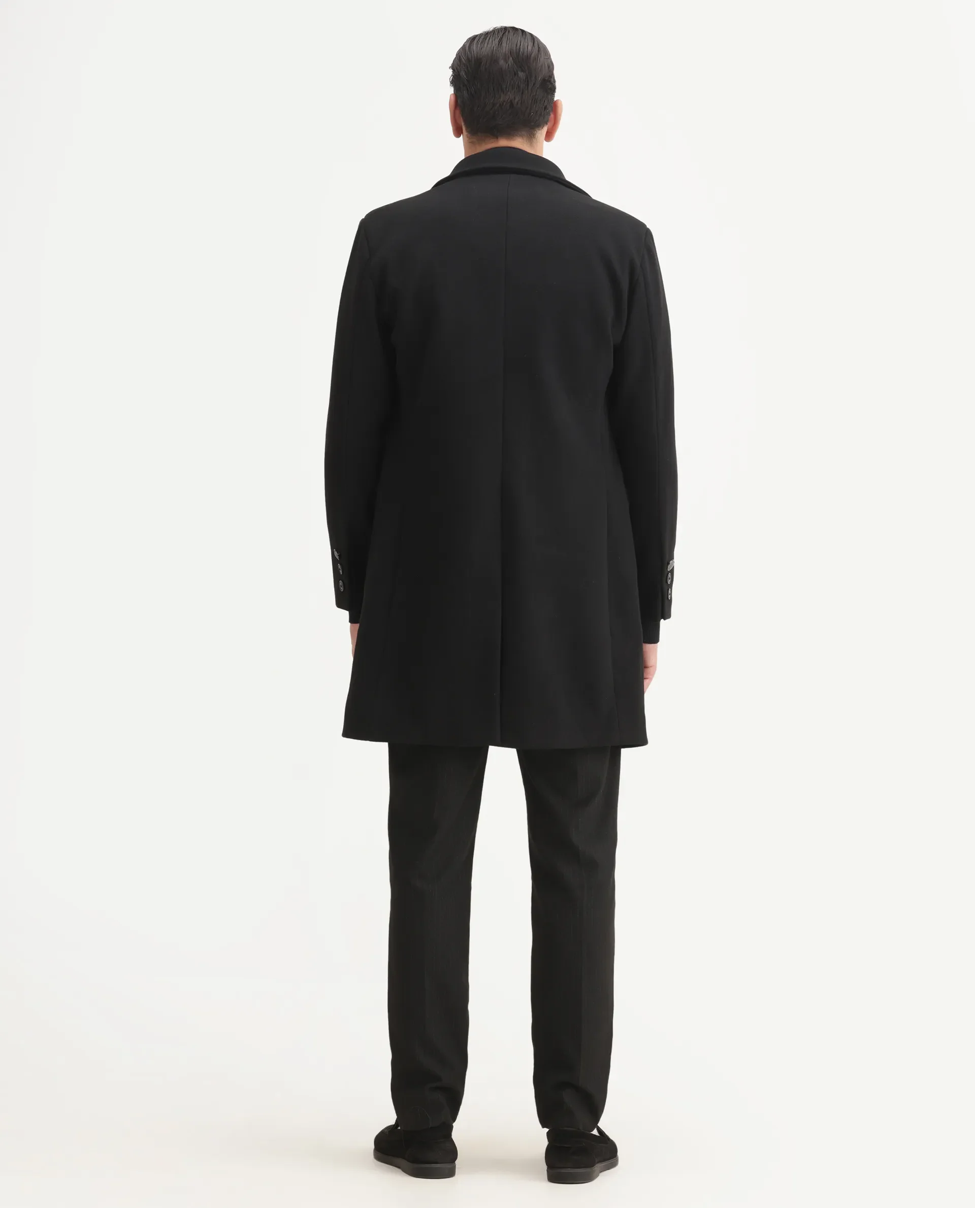 Rare Rabbit Men's Spartan-25 Black Cotton Fabric Collared Neck Relaxed Plain Coat - Image 8