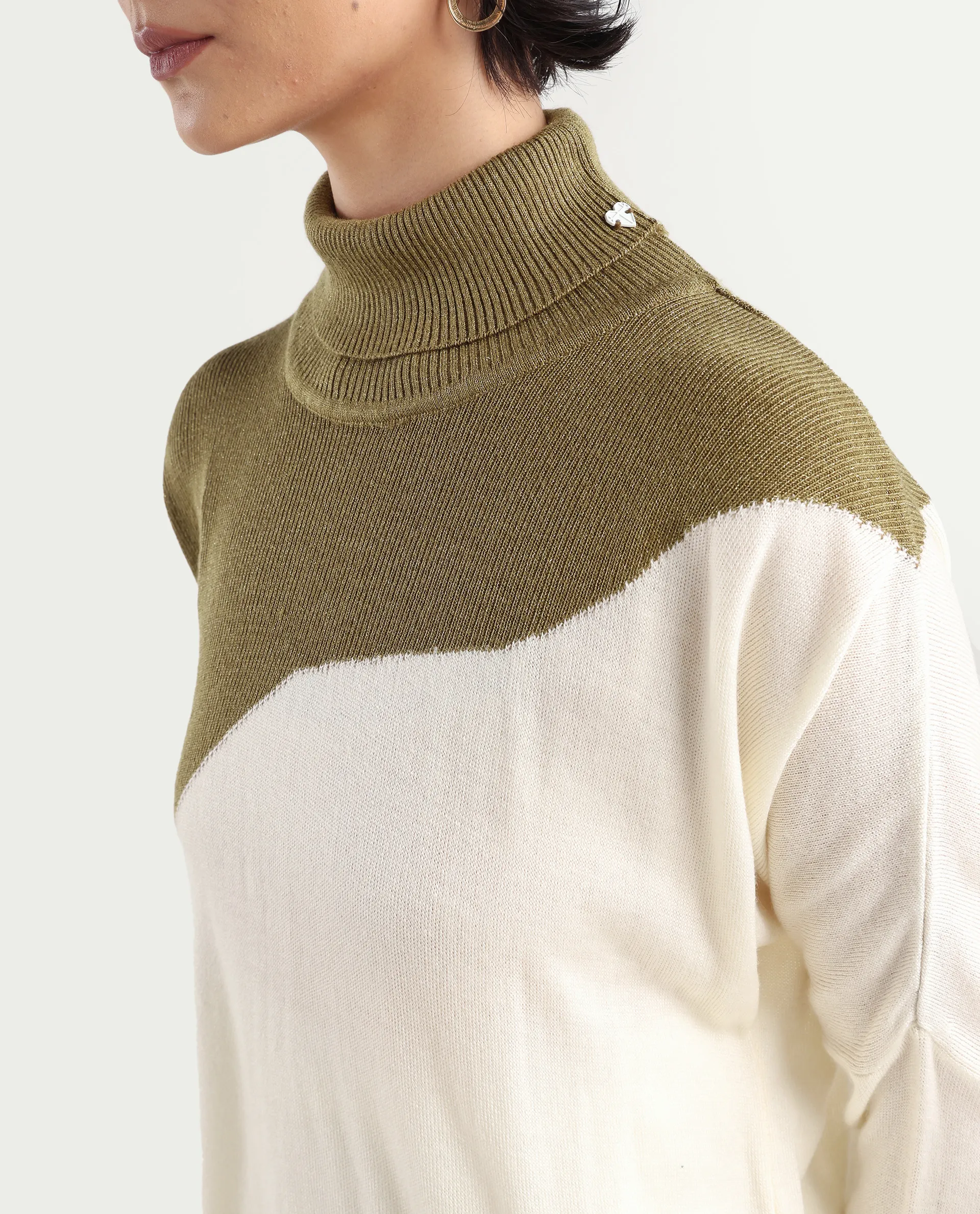 Rareism Women's Spaton White Knit Turtle Neck Plain Knee Length Straight Fit Sweater - Image 4