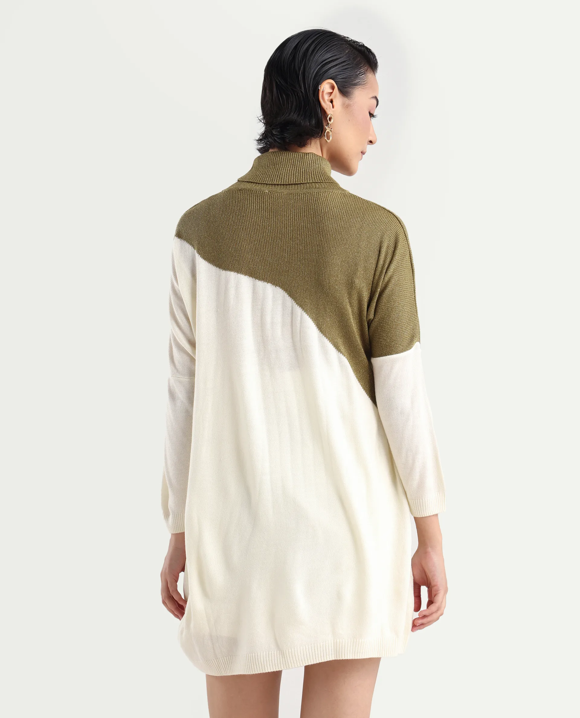 Rareism Women's Spaton White Knit Turtle Neck Plain Knee Length Straight Fit Sweater - Image 7
