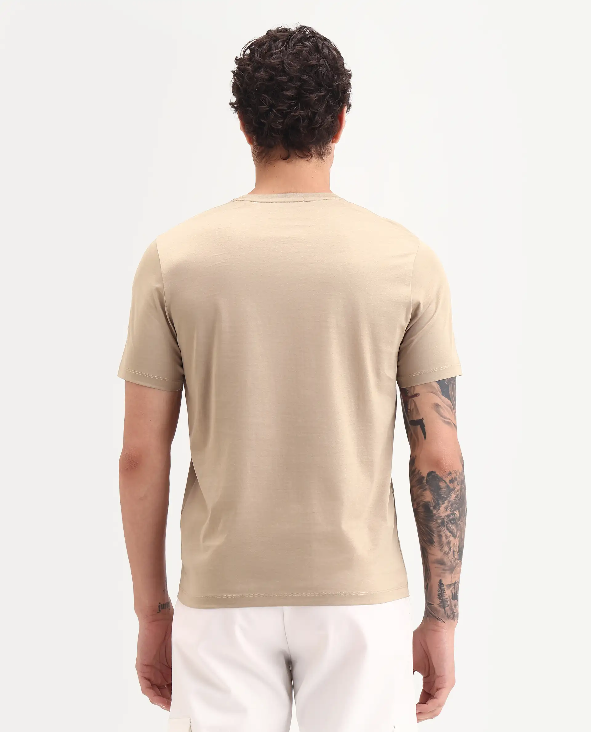 Rare Rabbit Men's Spear Dusky Beige Cotton Fabric Half Sleeve Crew Neck Regular Fit Graphic Print T-Shirt - Image 7
