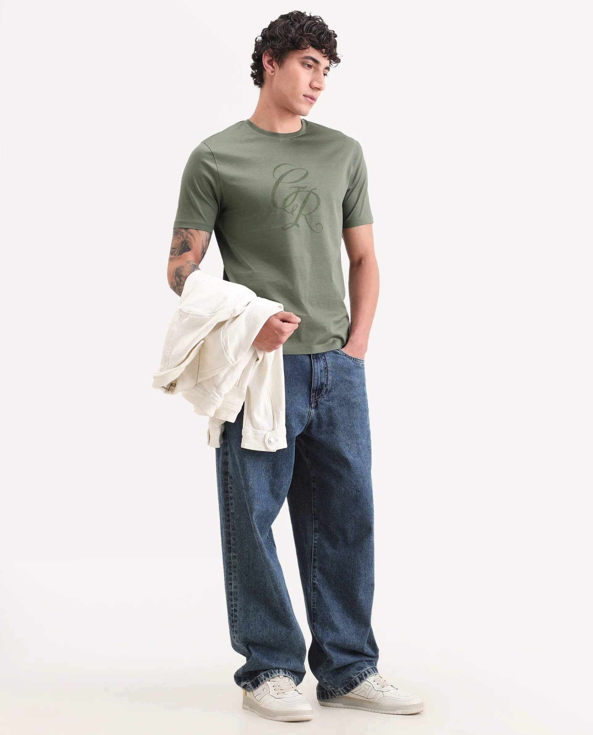 Rare Rabbit Men's Spear Dusky Olive Cotton Fabric Half Sleeve Crew Neck Regular Fit Graphic Print T-Shirt - Image 2