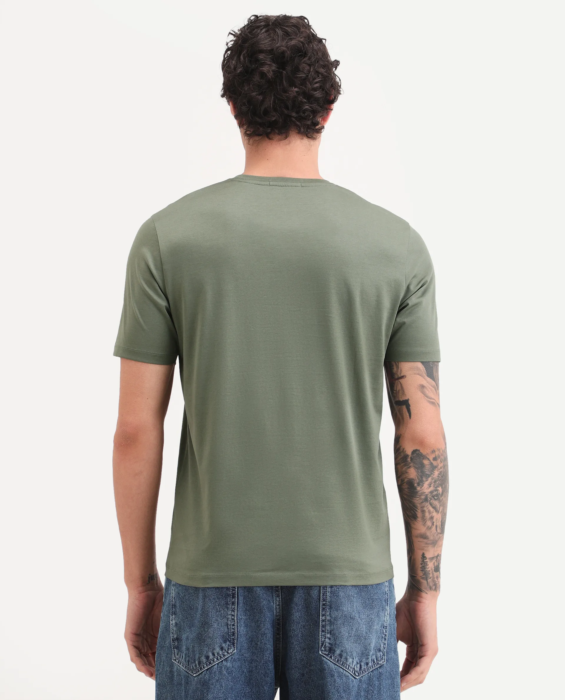 Rare Rabbit Men's Spear Dusky Olive Cotton Fabric Half Sleeve Crew Neck Regular Fit Graphic Print T-Shirt - Image 6