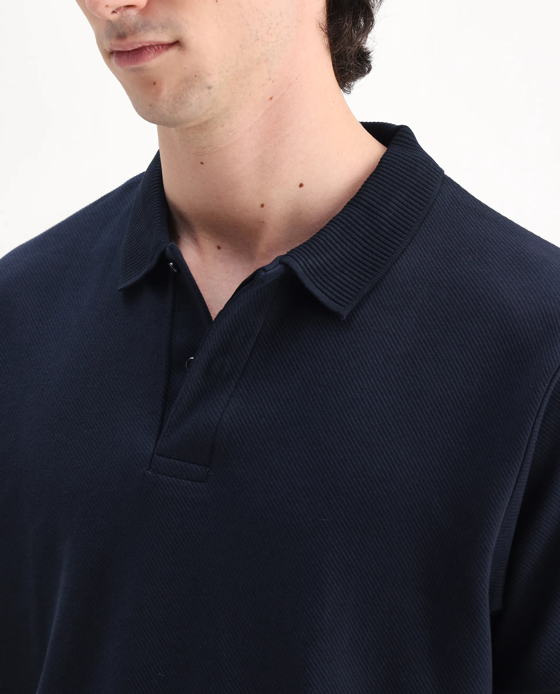 Rare Rabbit Men's Spec Navy Twill Plain Oversized Fit Half Sleeve Polo - Image 3