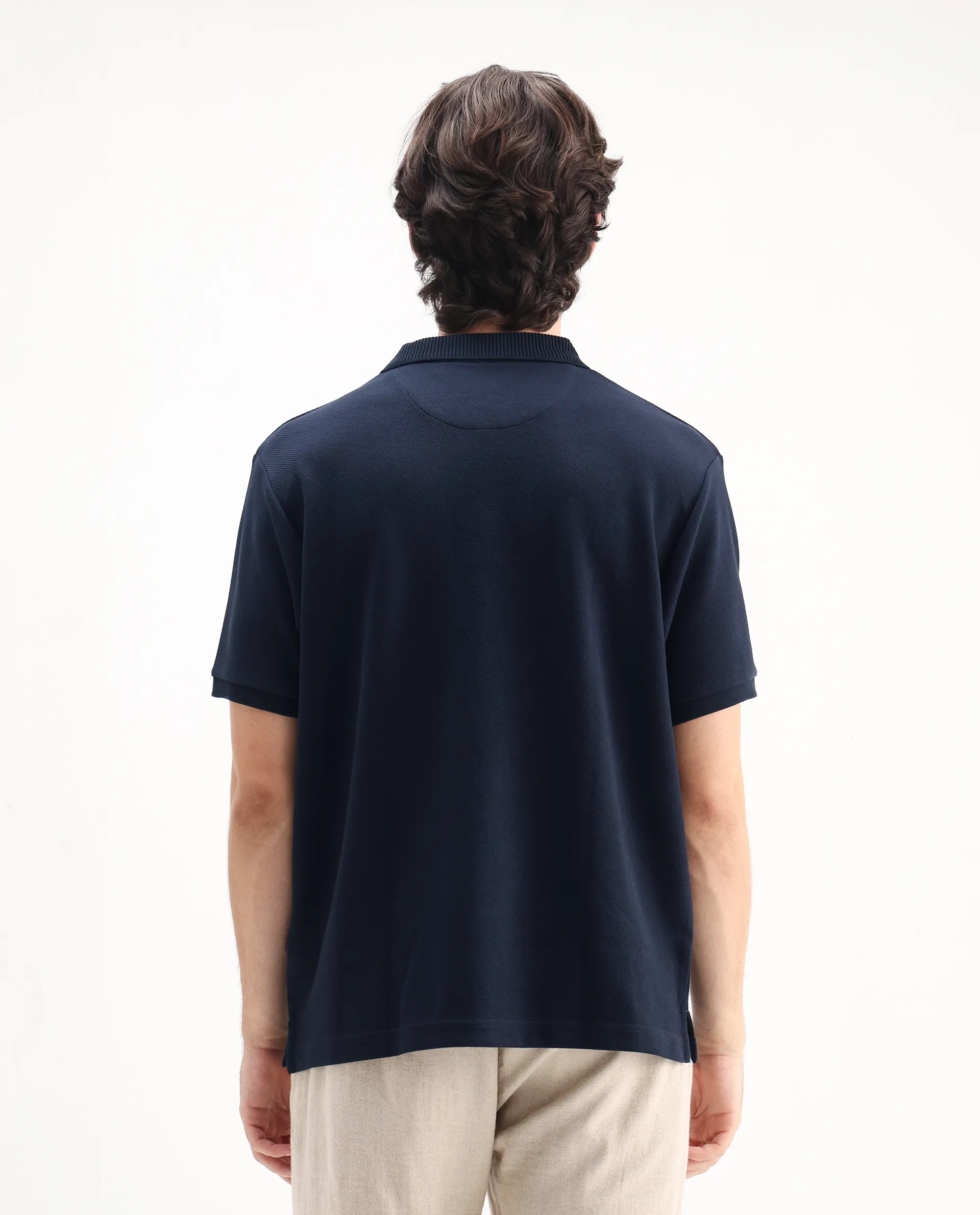 Rare Rabbit Men's Spec Navy Twill Plain Oversized Fit Half Sleeve Polo - Image 8