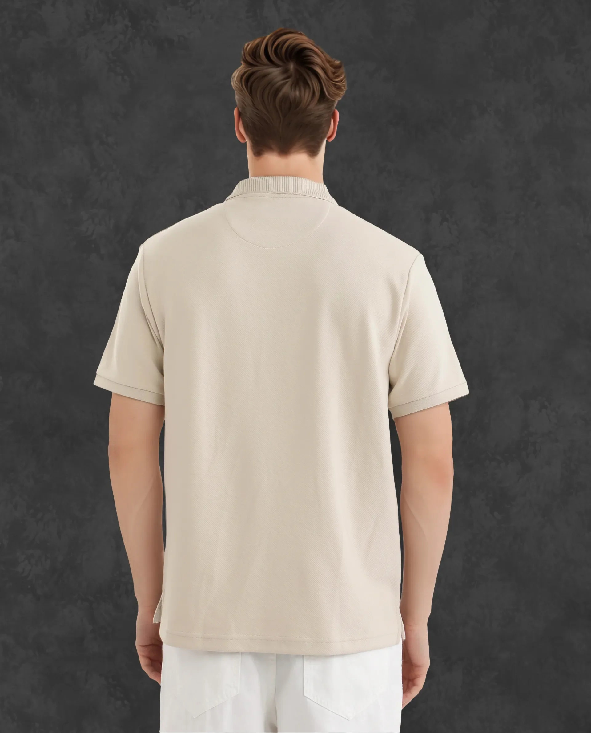 Rare Rabbit Men's Spec Off White Twill Plain Oversized Fit Half Sleeve Polo - Image 4