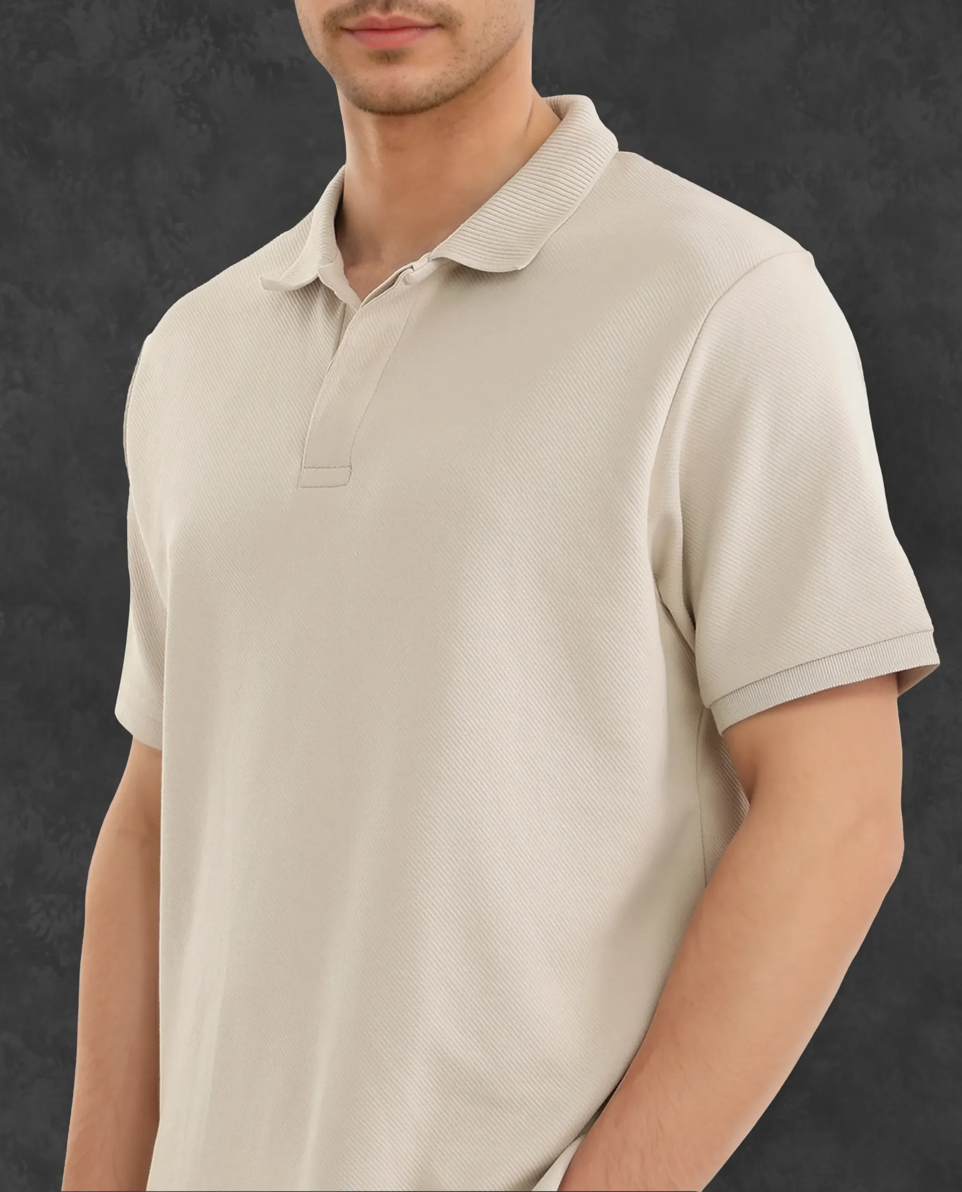 Rare Rabbit Men's Spec Off White Twill Plain Oversized Fit Half Sleeve Polo - Image 5