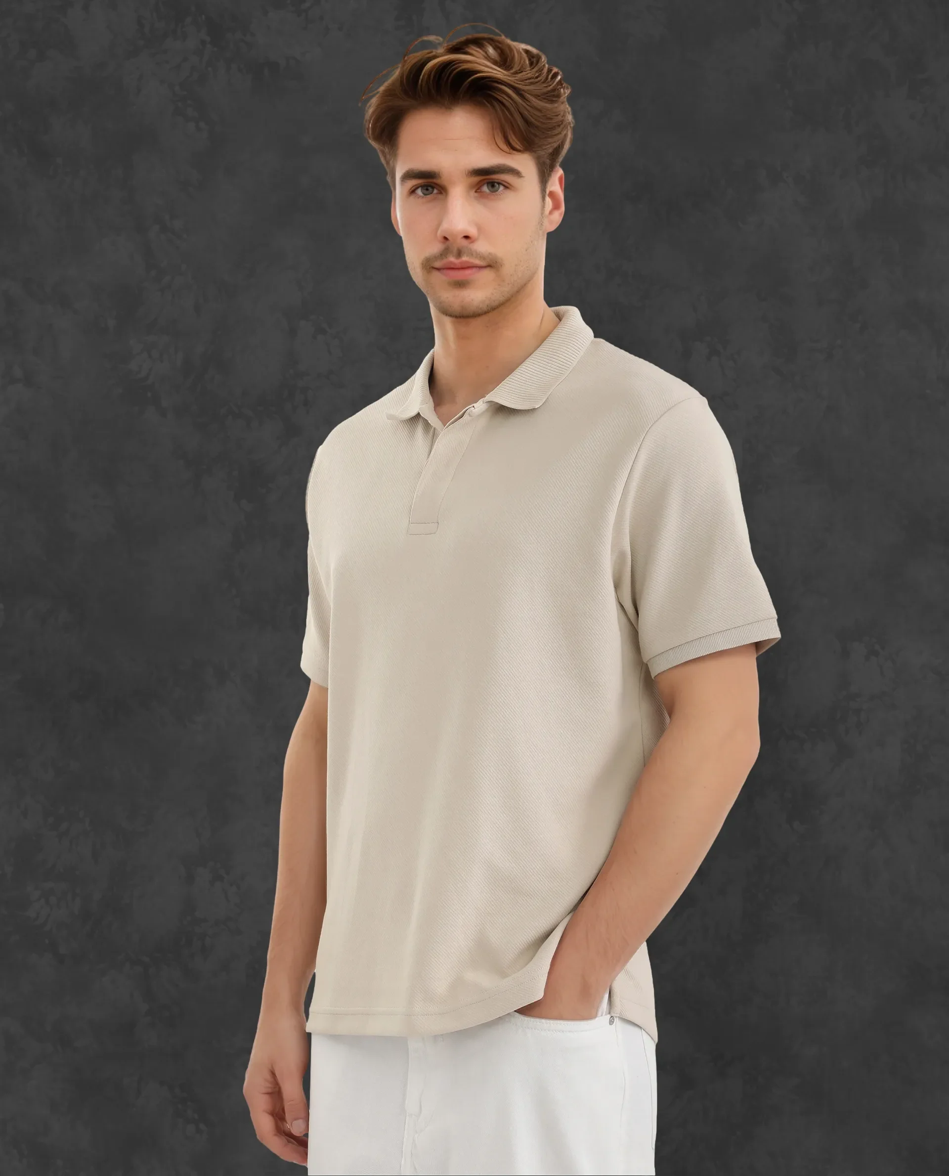 Rare Rabbit Men's Spec Off White Twill Plain Oversized Fit Half Sleeve Polo - Image 6