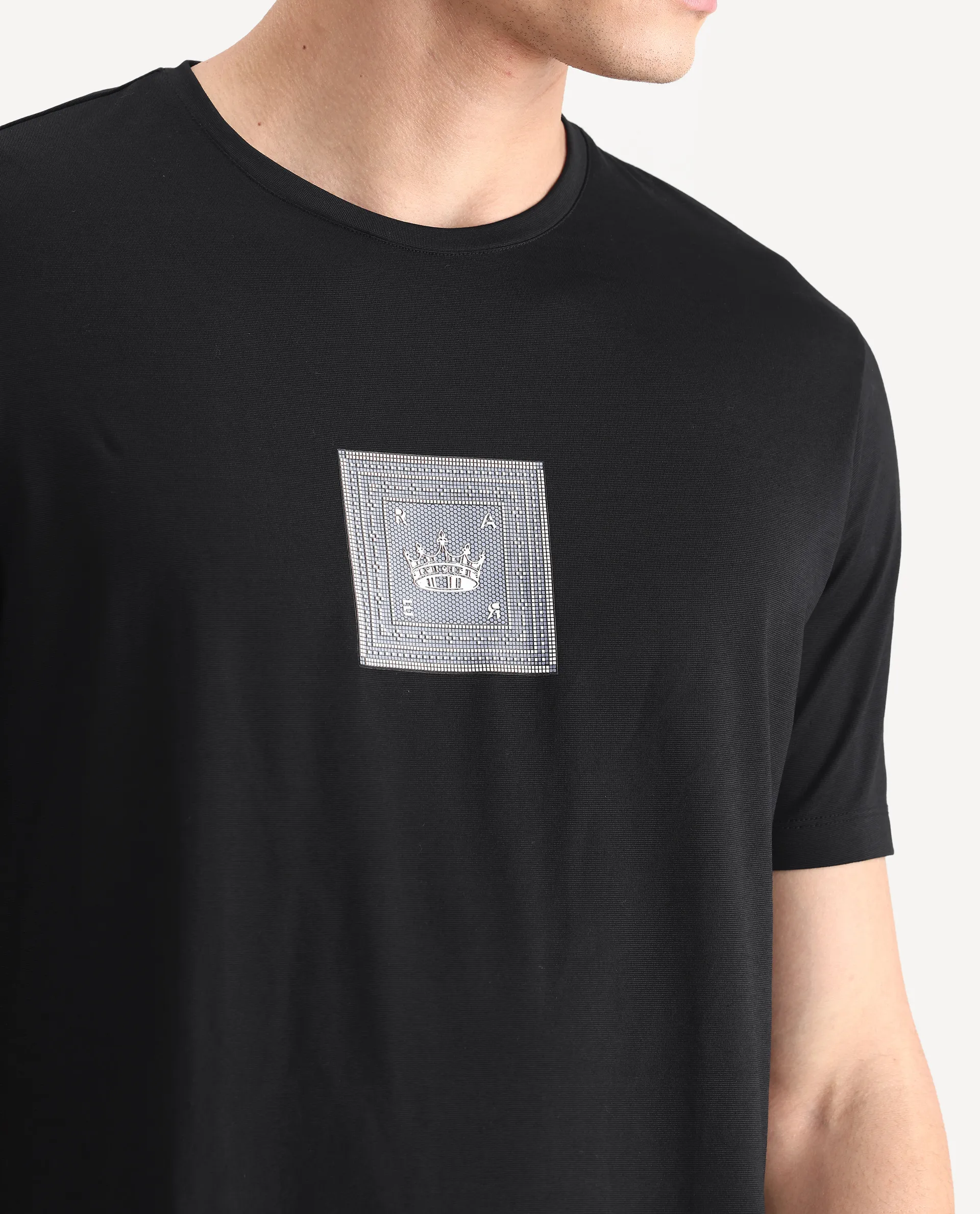 Rare Rabbit Men's Spectre Black Cotton Blend Graphic Print Regular Fit Half Sleeve Crew Neck T-Shirt - Image 3