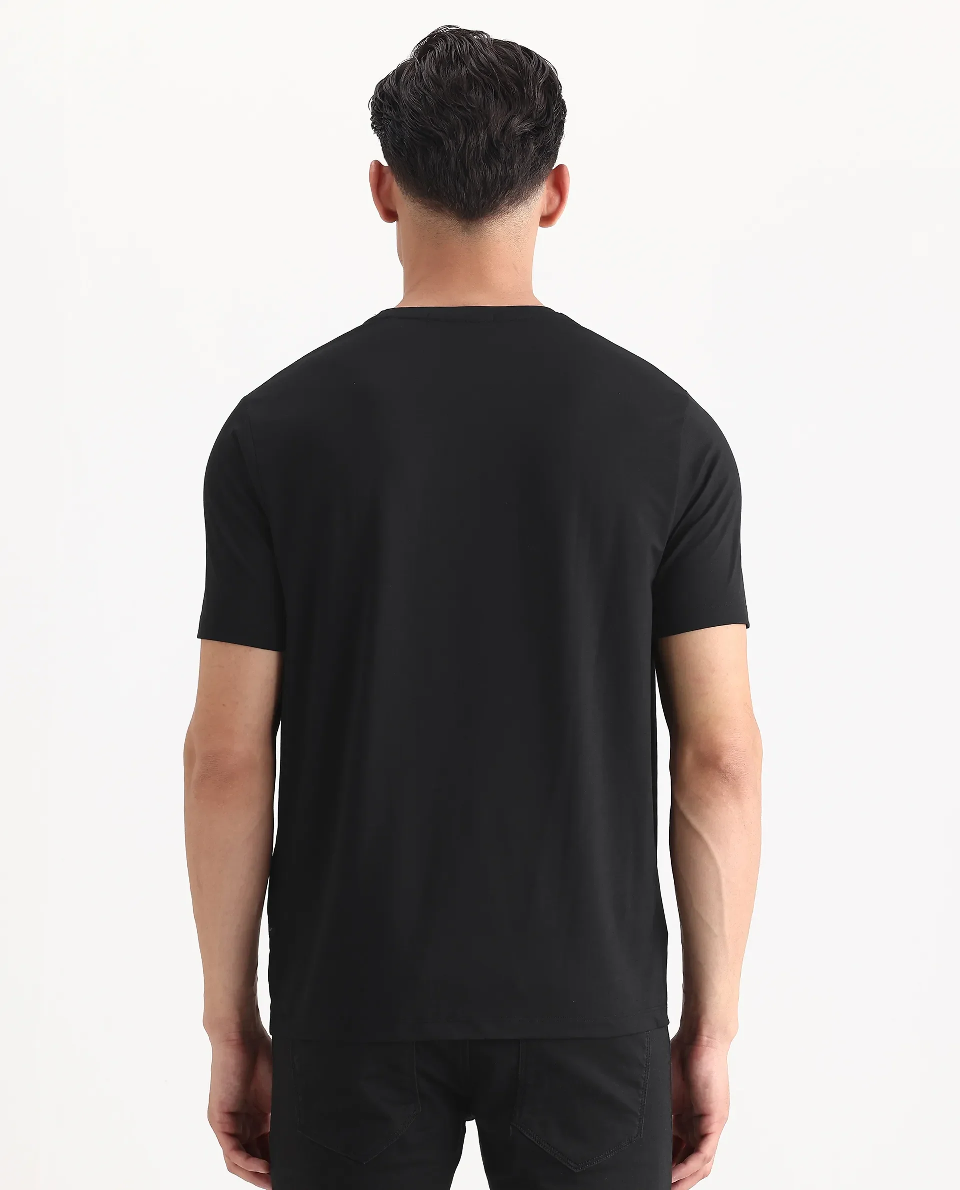 Rare Rabbit Men's Spectre Black Cotton Blend Graphic Print Regular Fit Half Sleeve Crew Neck T-Shirt - Image 7
