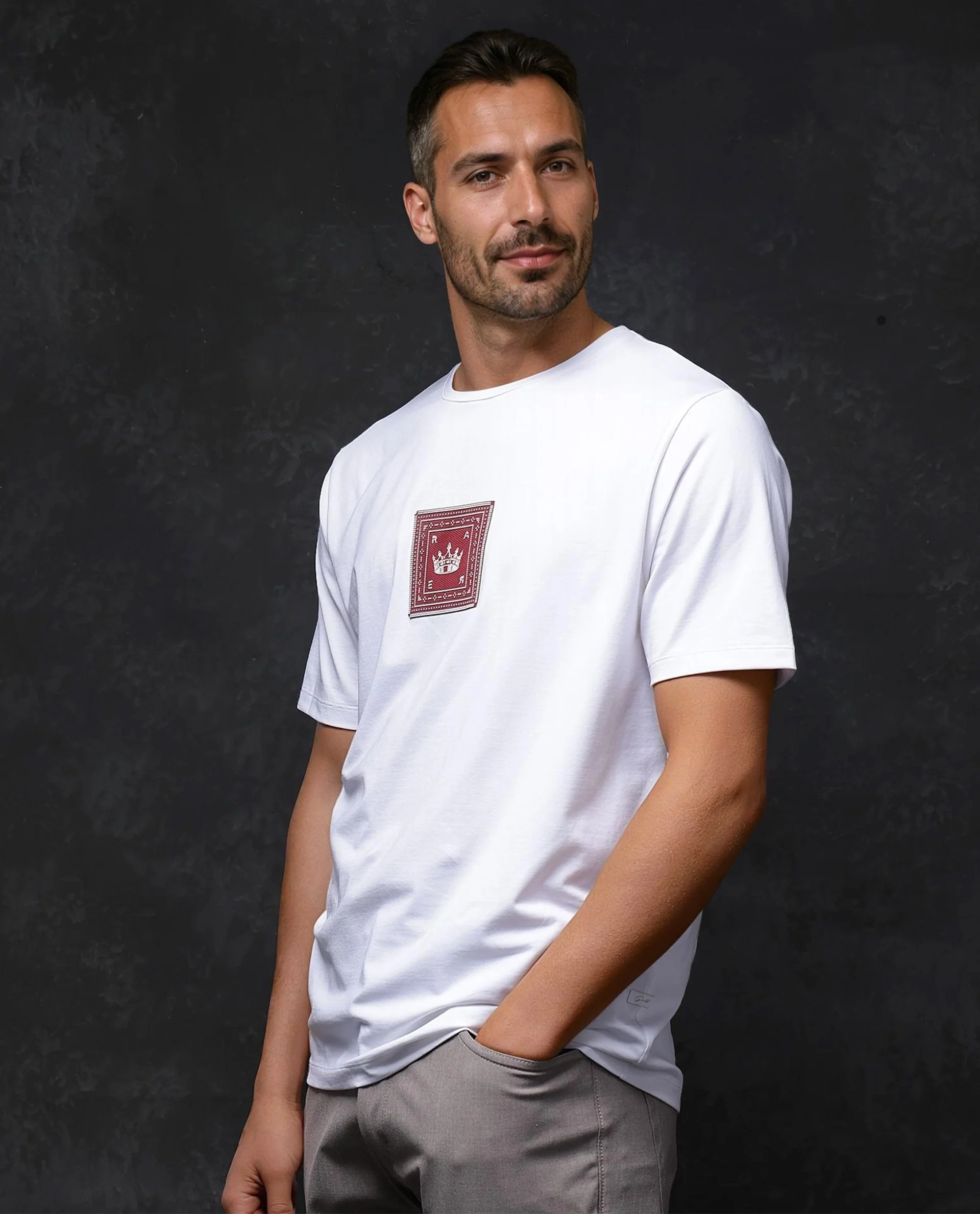 Rare Rabbit Men's Spectre White Cotton Blend Graphic Print Regular Fit Half Sleeve Crew Neck T-Shirt - Image 6