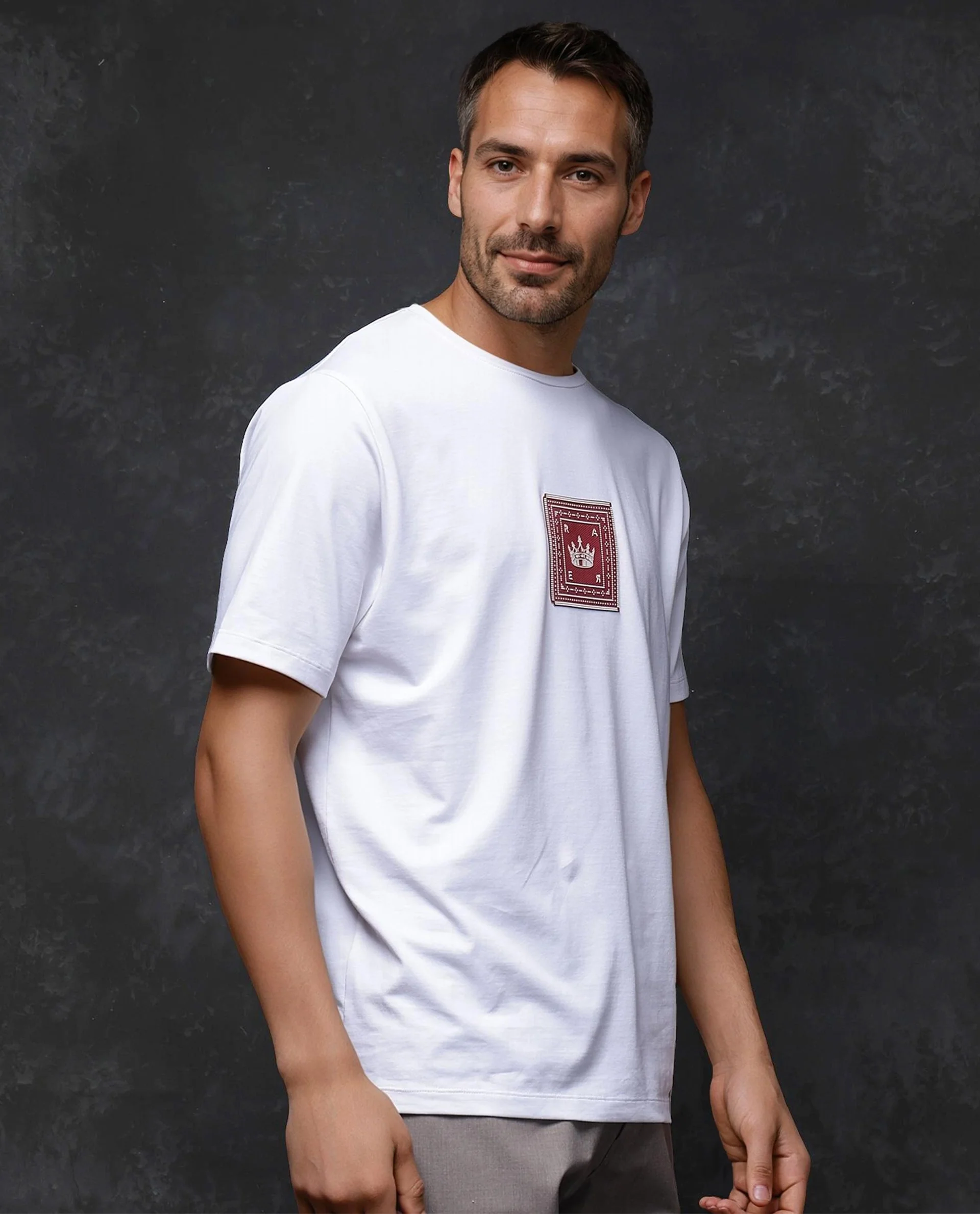 Rare Rabbit Men's Spectre White Cotton Blend Graphic Print Regular Fit Half Sleeve Crew Neck T-Shirt - Image 7
