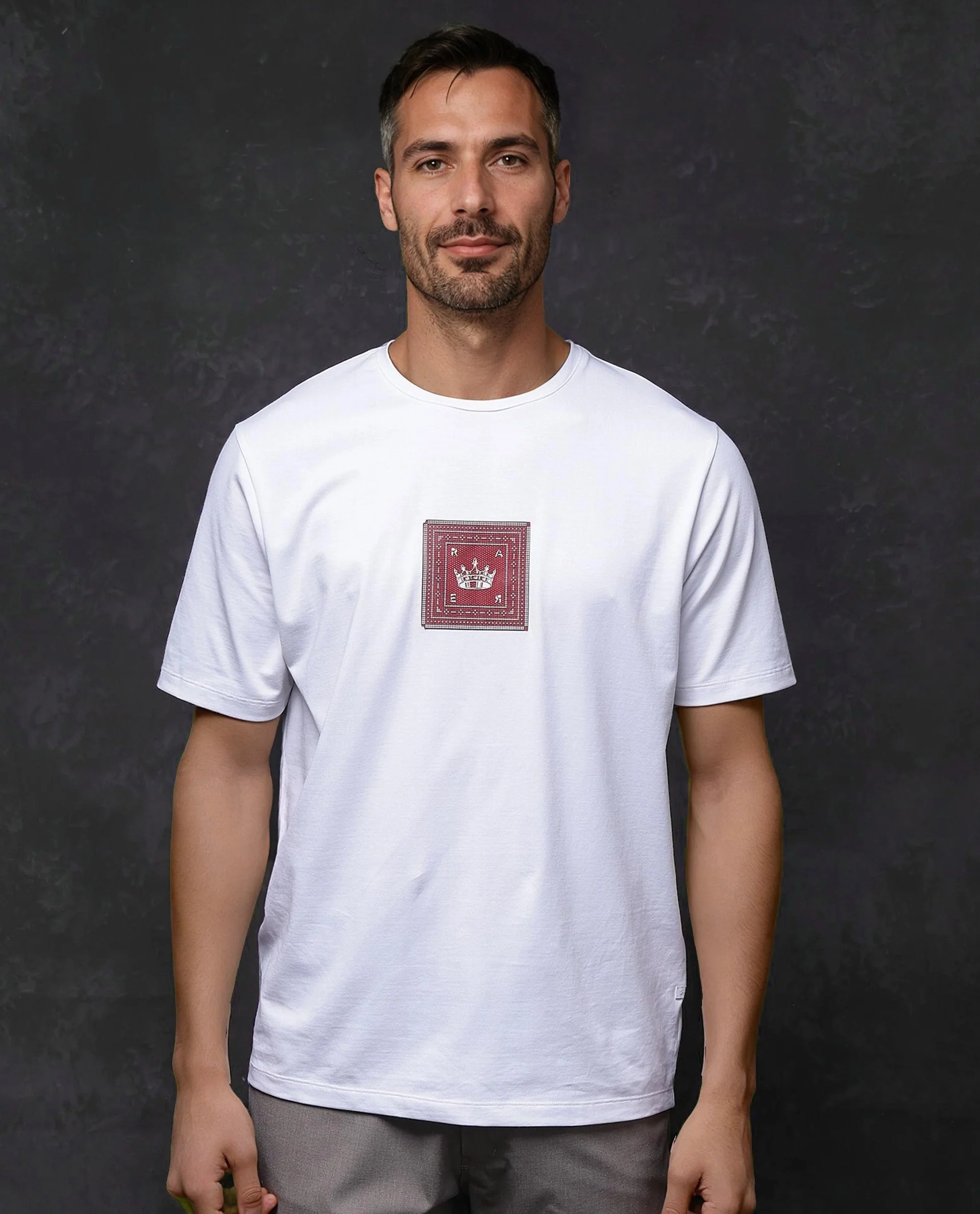 Rare Rabbit Men's Spectre White Cotton Blend Graphic Print Regular Fit Half Sleeve Crew Neck T-Shirt - Image 9
