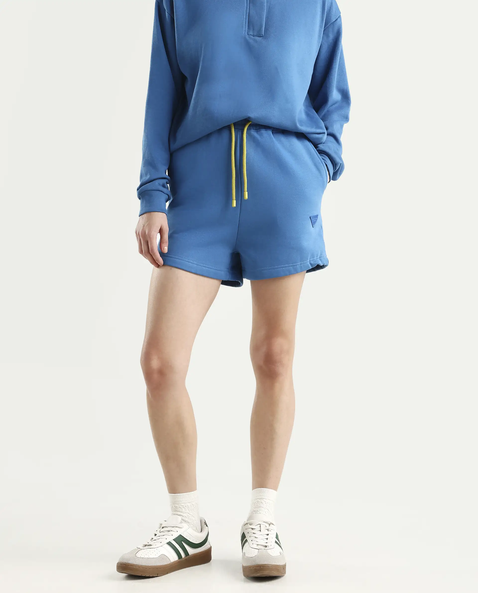 Rareism Women's Spence-1 Blue Polyester Blend Plain Mini Regular Fit Shorts - Image 2