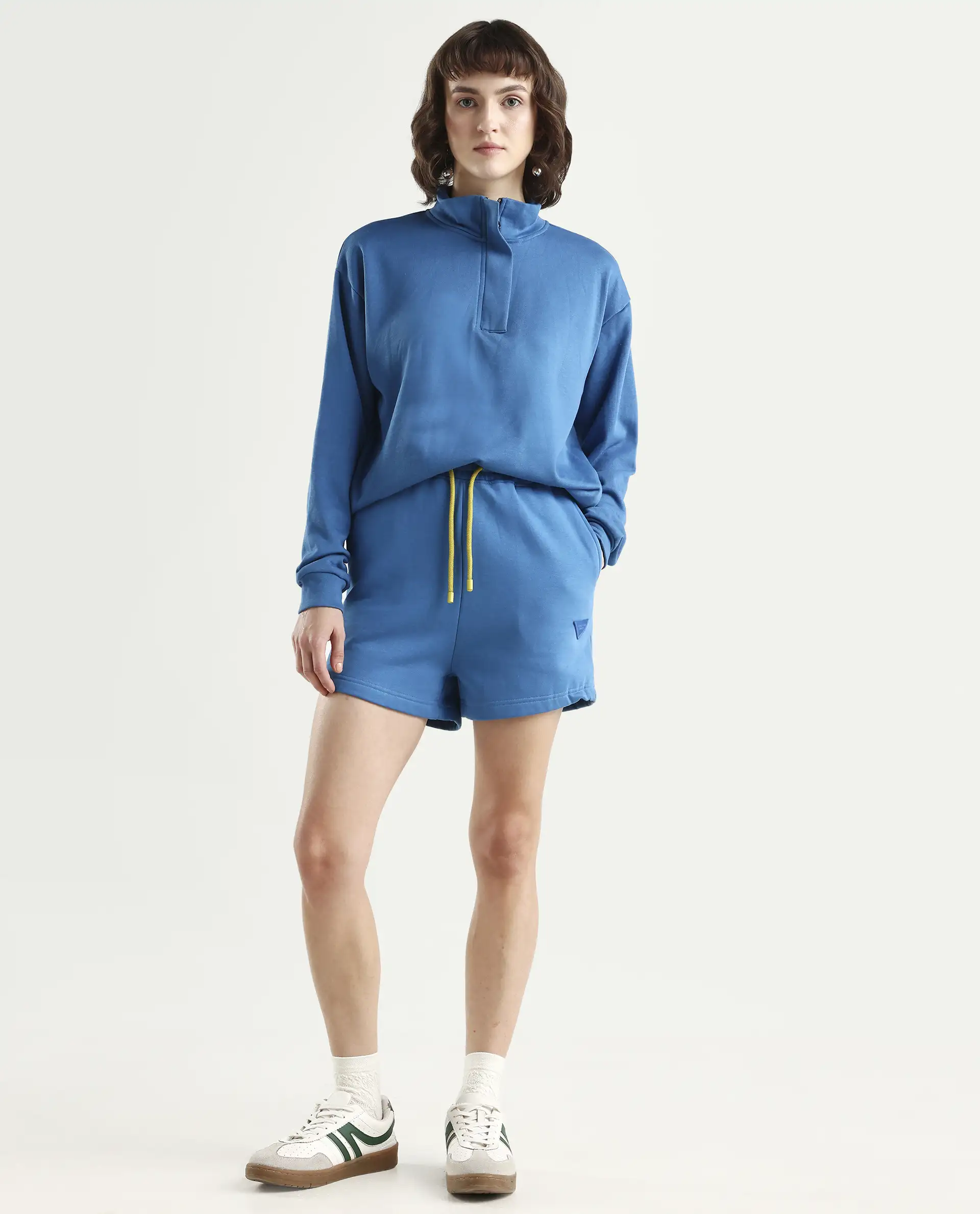 Rareism Women's Spence-1 Blue Polyester Blend Plain Mini Regular Fit Shorts - Image 3