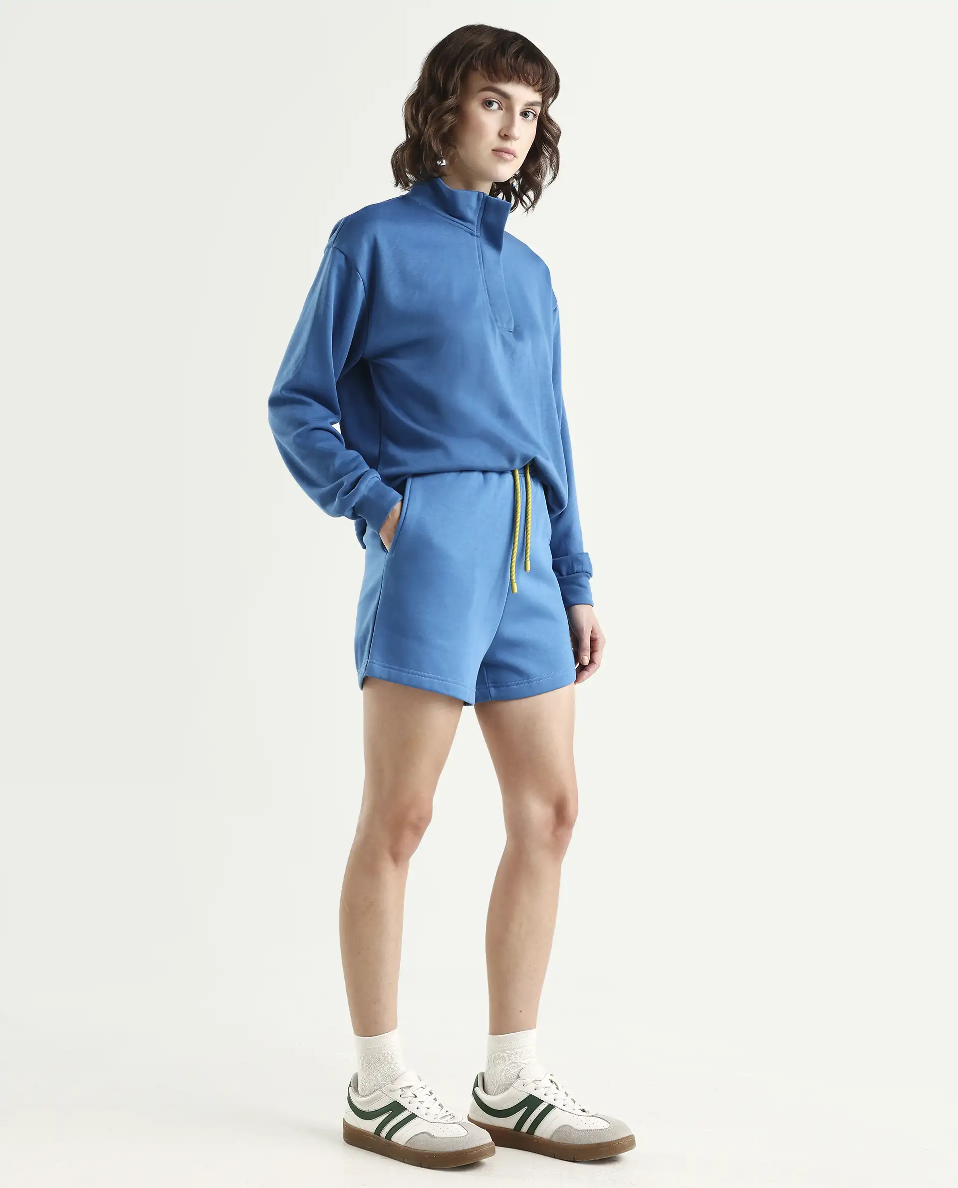 Rareism Women's Spence-1 Blue Polyester Blend Plain Mini Regular Fit Shorts - Image 5