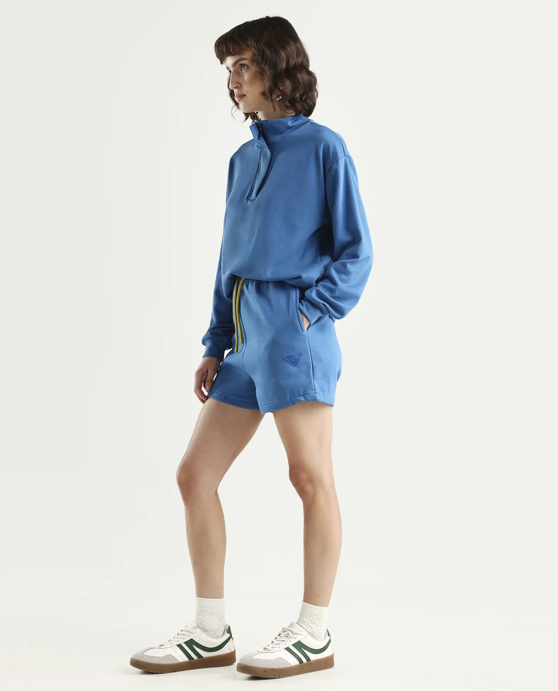 Rareism Women's Spence-1 Blue Polyester Blend Plain Mini Regular Fit Shorts - Image 6