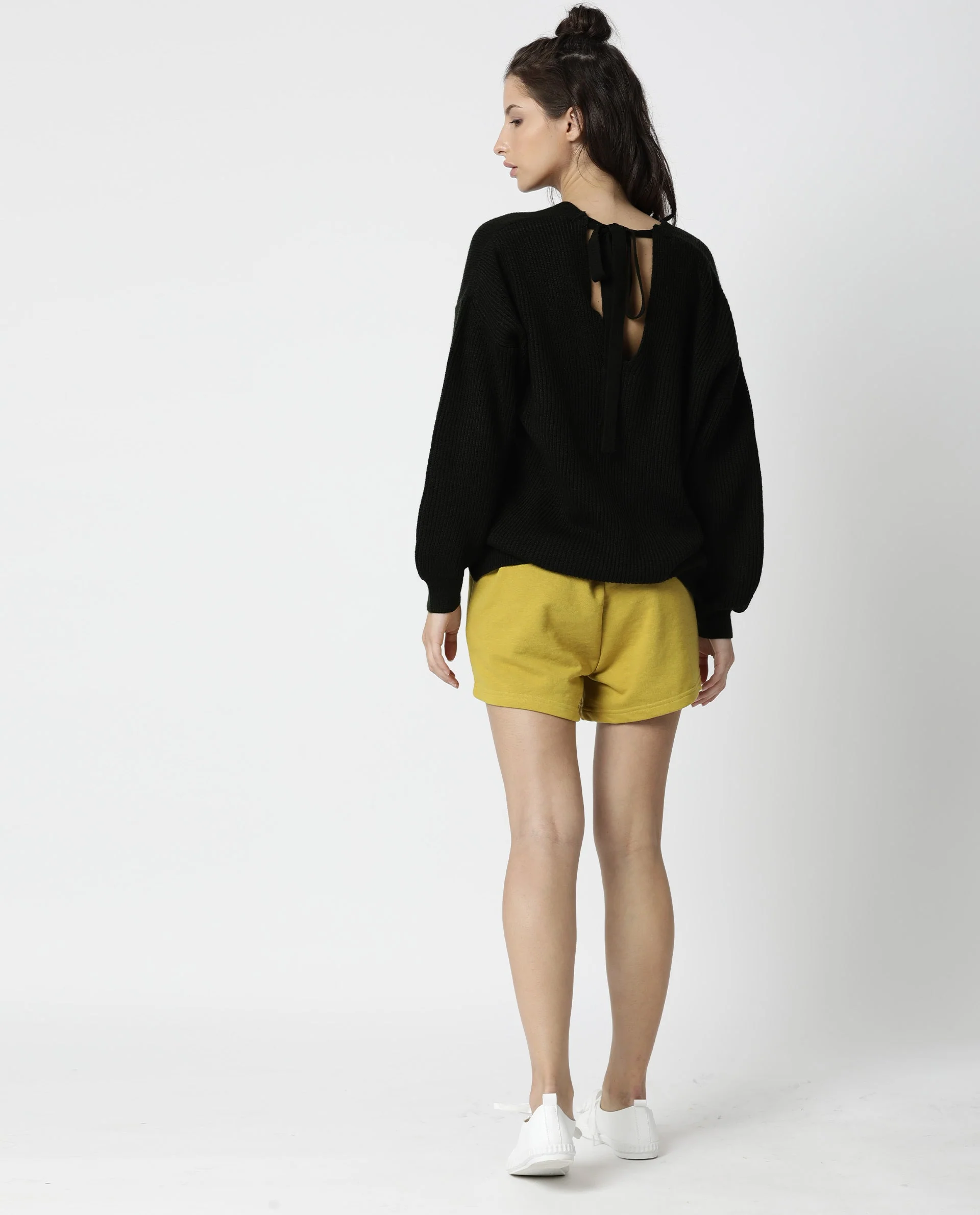 Rareism Women's Spence-1 Yellow Polyester Blend Plain Mini Regular Fit Shorts - Image 5