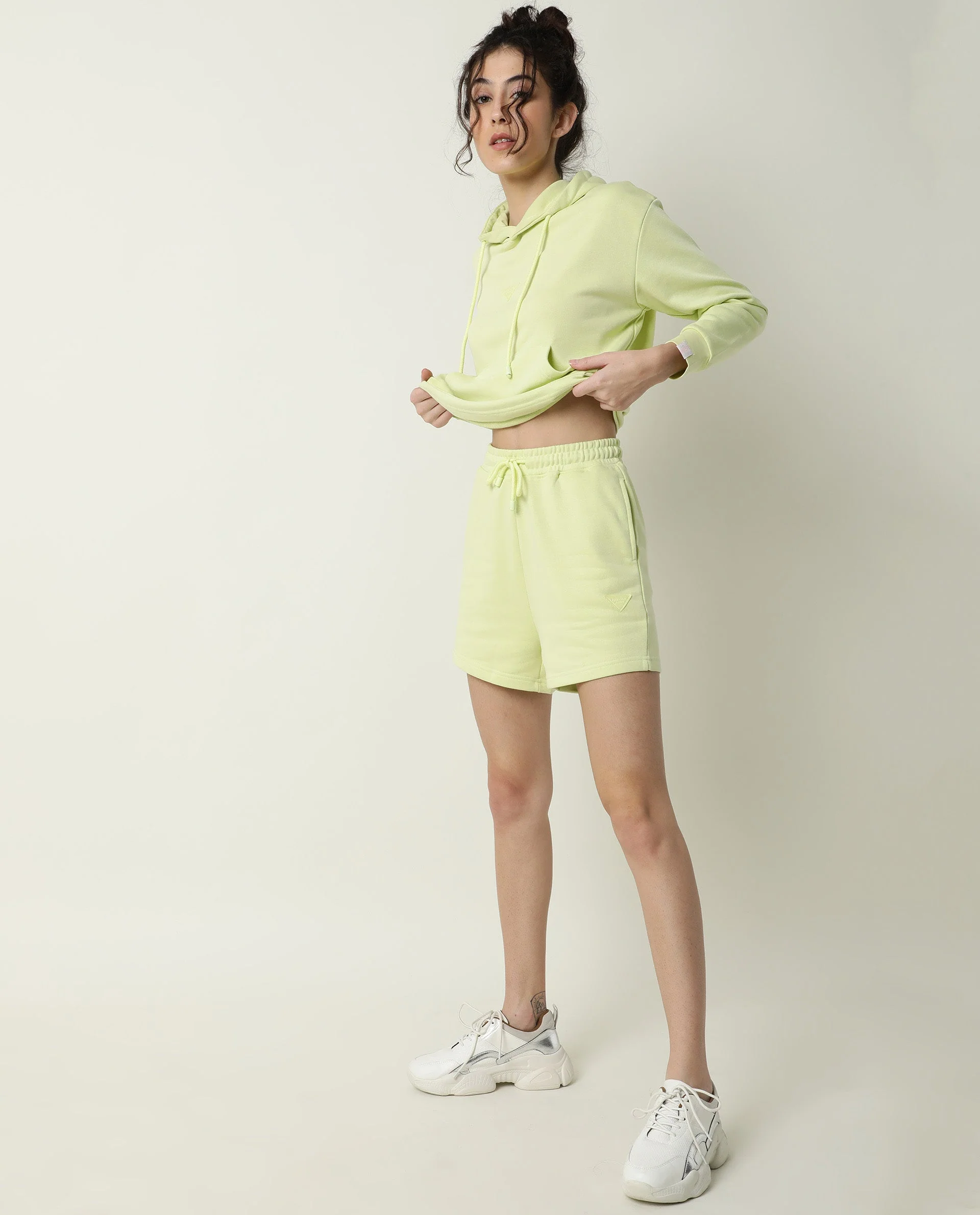 Rareism Women's Spence-1 Lime Green Polyester Blend Plain Mini Regular Fit Shorts - Image 7
