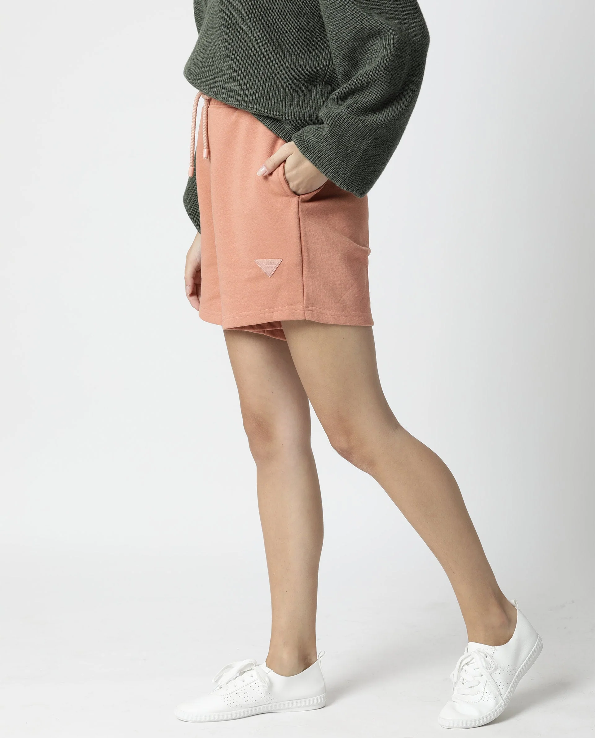Rareism Women's Spence-1 Orange Polyester Blend Plain Mini Regular Fit Shorts - Image 3