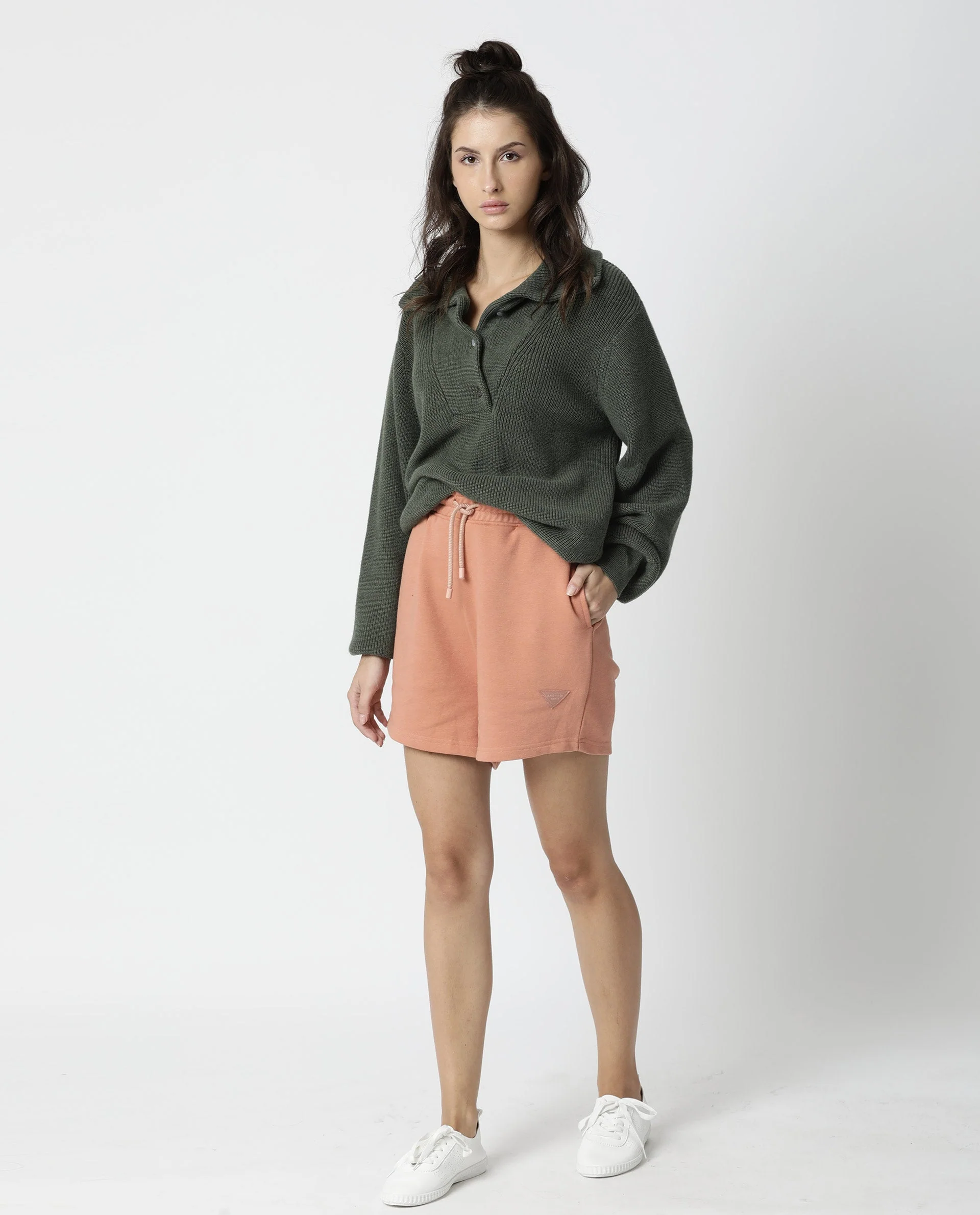 Rareism Women's Spence-1 Orange Polyester Blend Plain Mini Regular Fit Shorts - Image 4