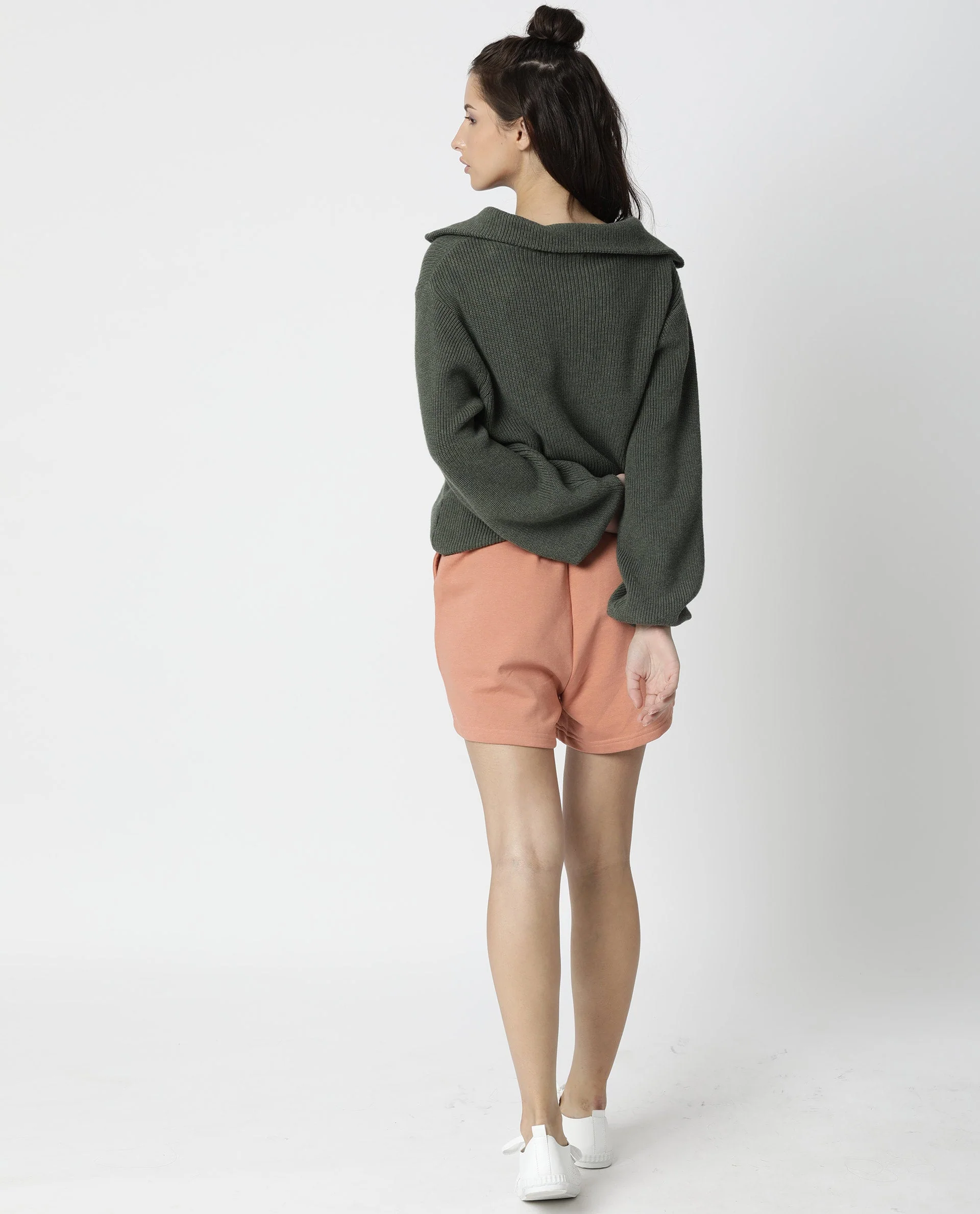 Rareism Women's Spence-1 Orange Polyester Blend Plain Mini Regular Fit Shorts - Image 6