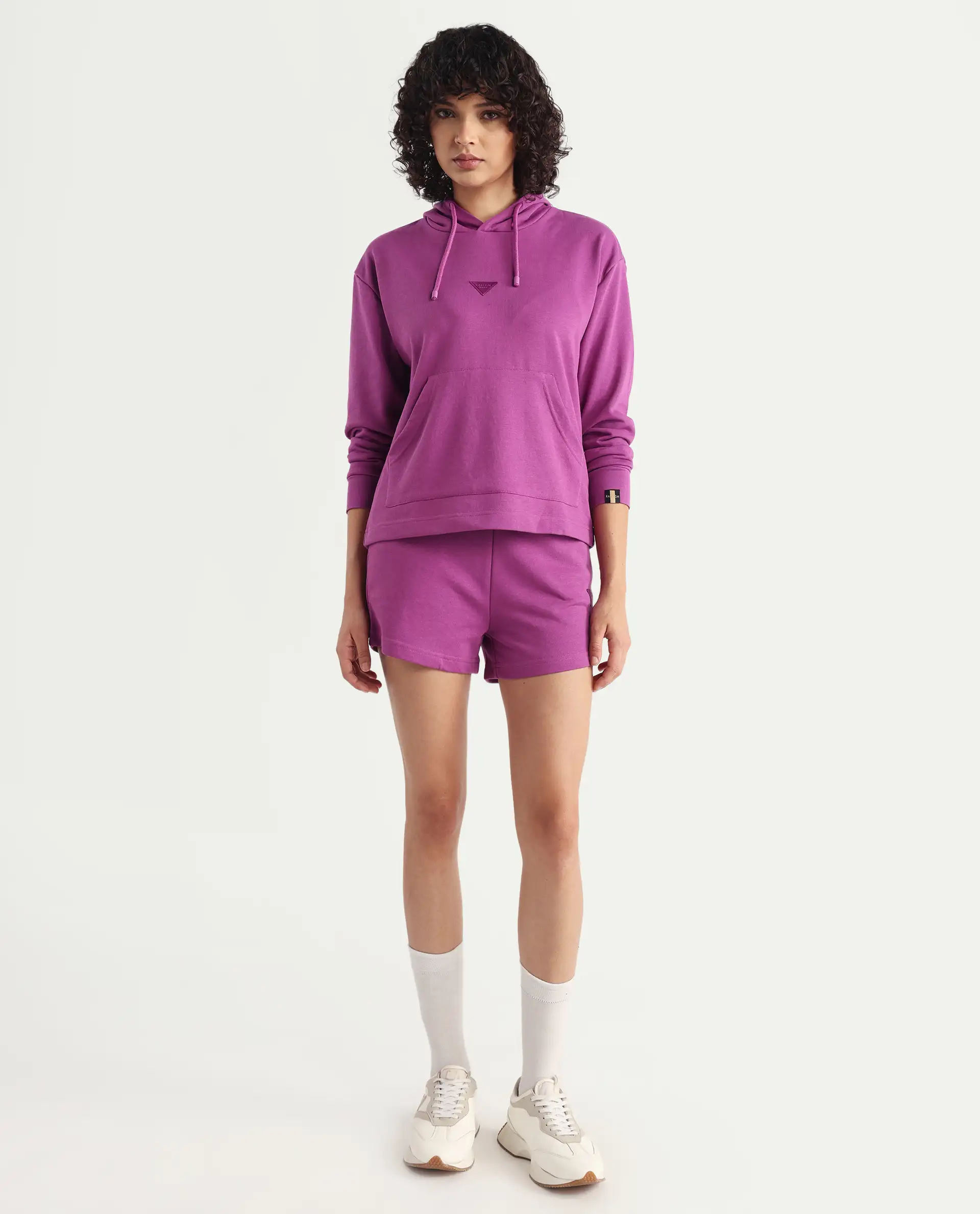 Rareism Women's Spence-1 Purple Polyester Blend Plain Mini Regular Fit Shorts - Image 3