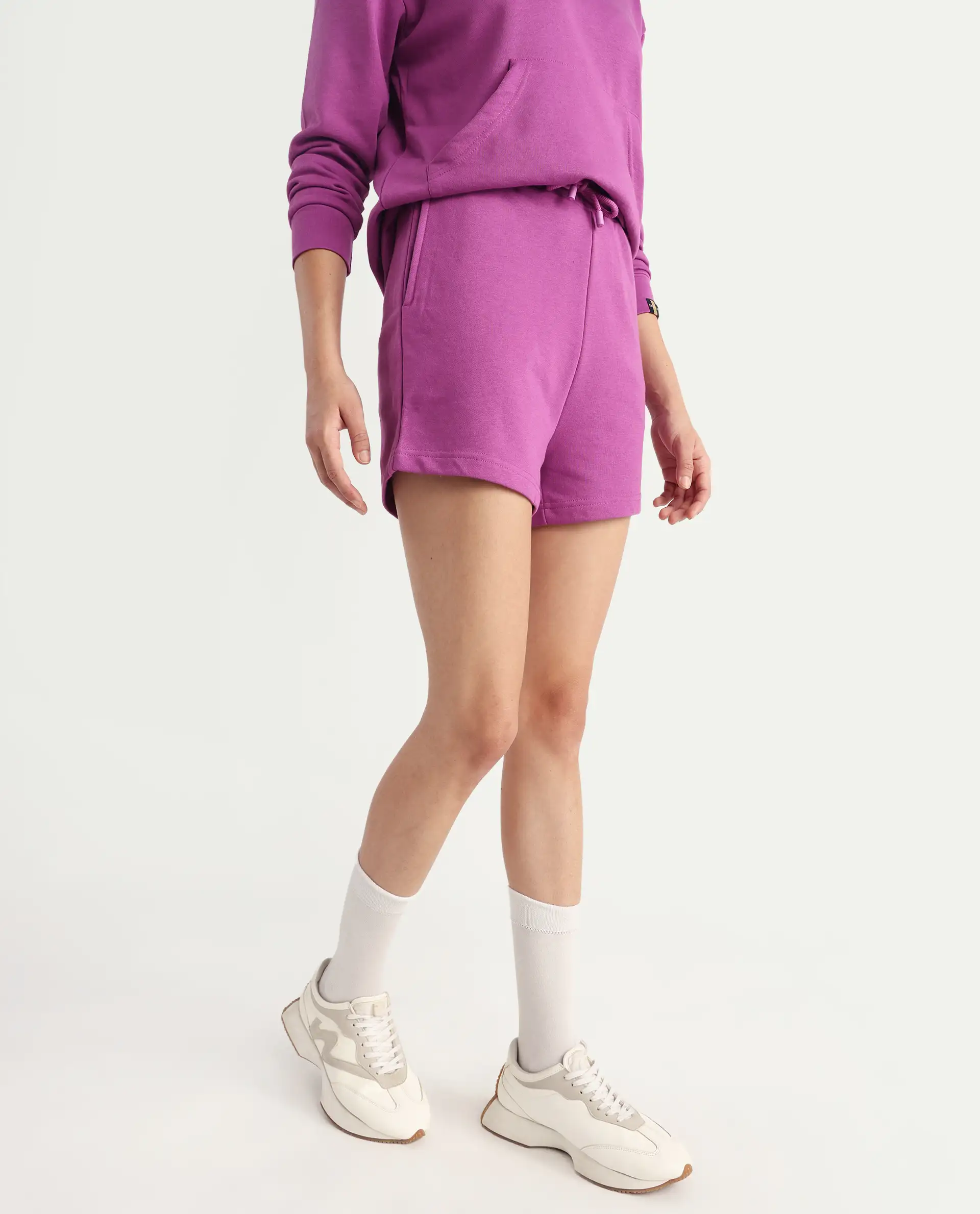 Rareism Women's Spence-1 Purple Polyester Blend Plain Mini Regular Fit Shorts - Image 4