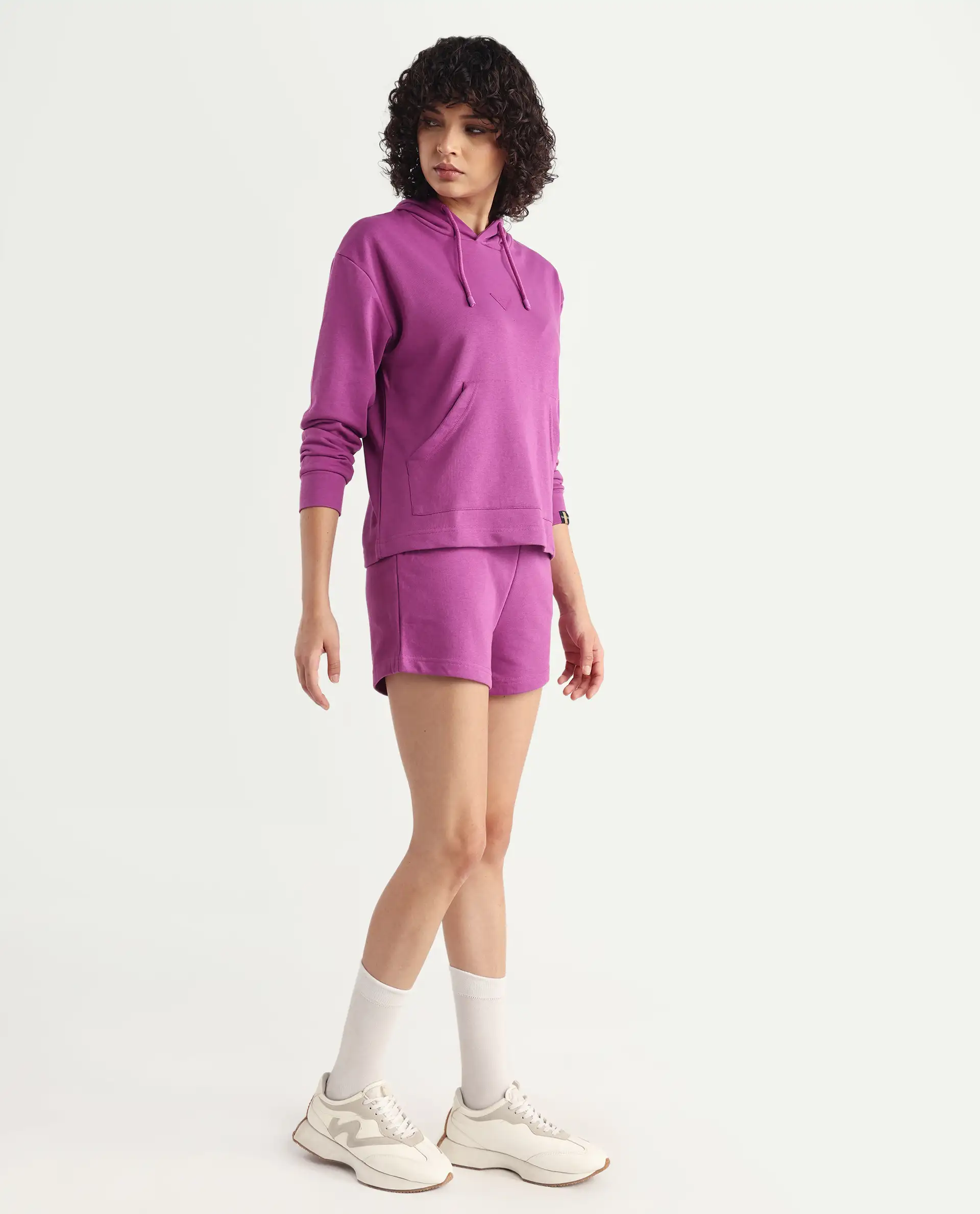 Rareism Women's Spence-1 Purple Polyester Blend Plain Mini Regular Fit Shorts - Image 5