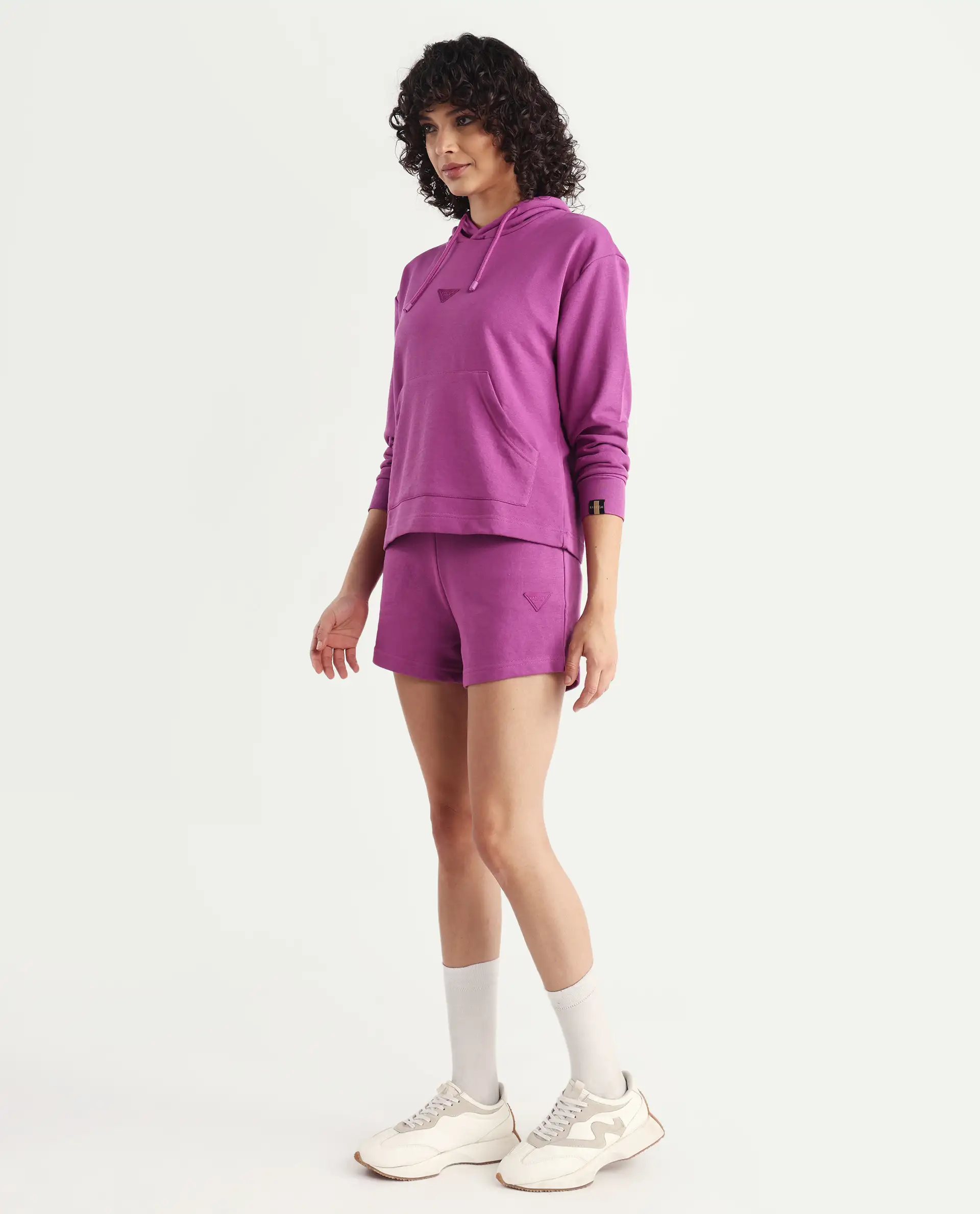 Rareism Women's Spence-1 Purple Polyester Blend Plain Mini Regular Fit Shorts - Image 6