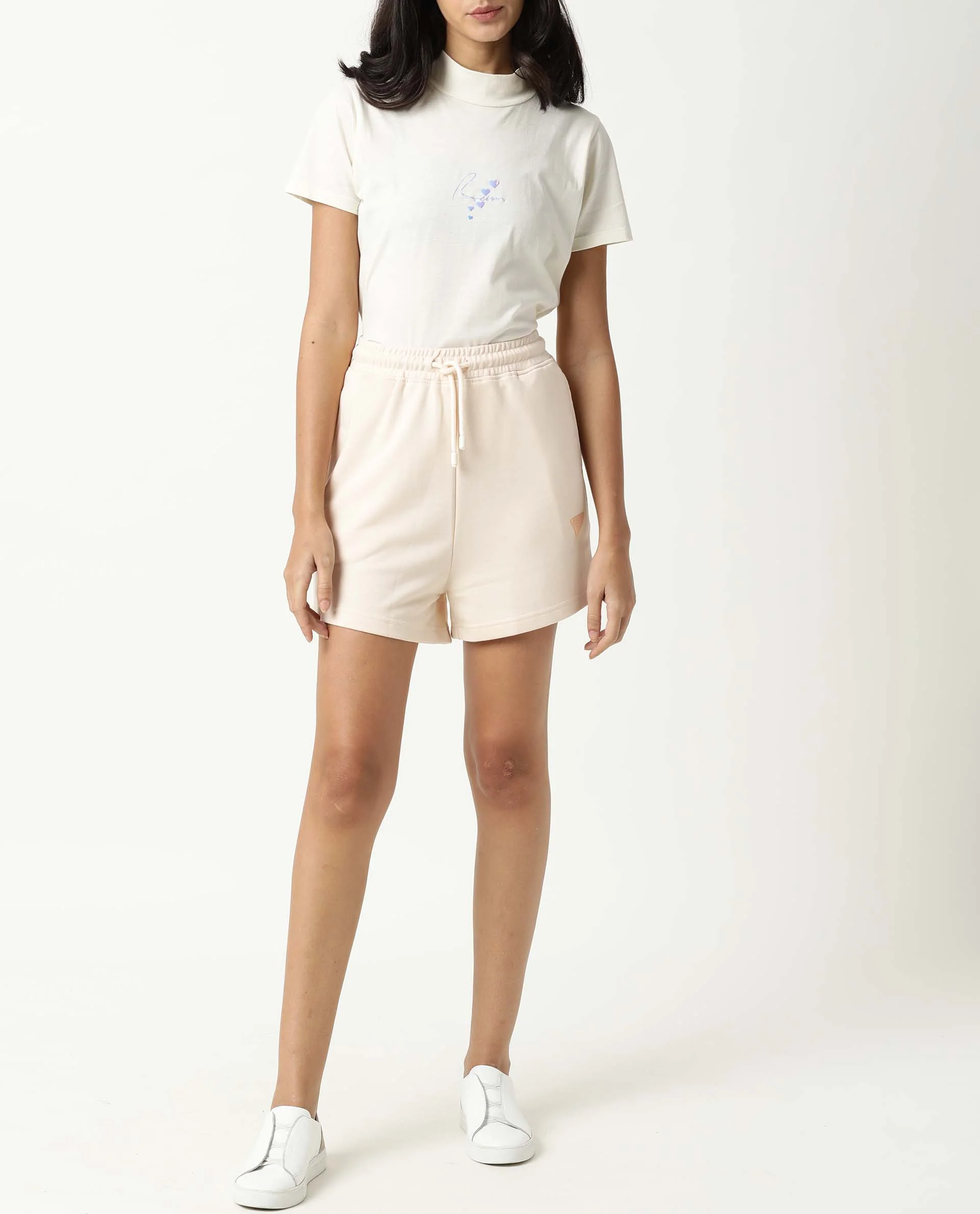 Rareism Women's Spence Beige Polyester Blend Plain Mini Regular Fit Shorts - Image 2