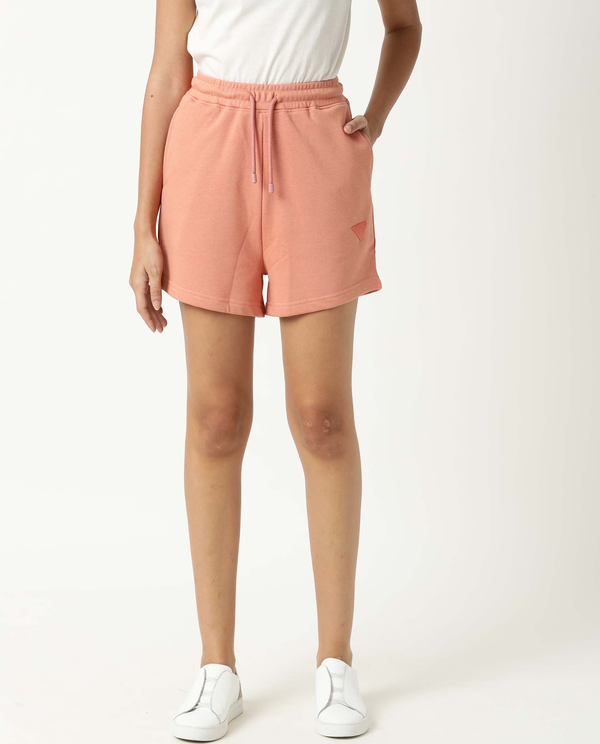 Rareism Women's Spence Orange Polyester Blend Plain Mini Regular Fit Shorts - Image 4