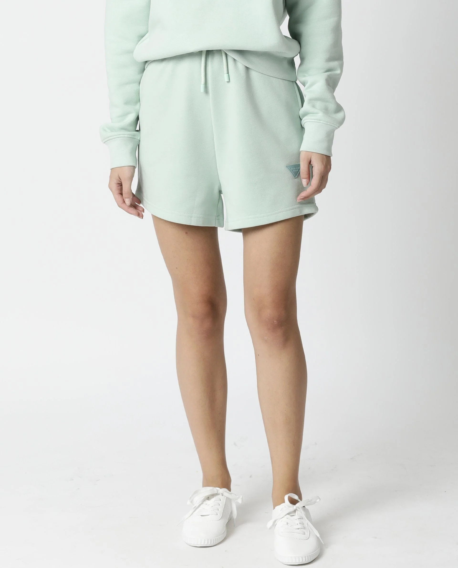 Rareism Women's Spence Green Polyester Blend Plain Mini Regular Fit Shorts